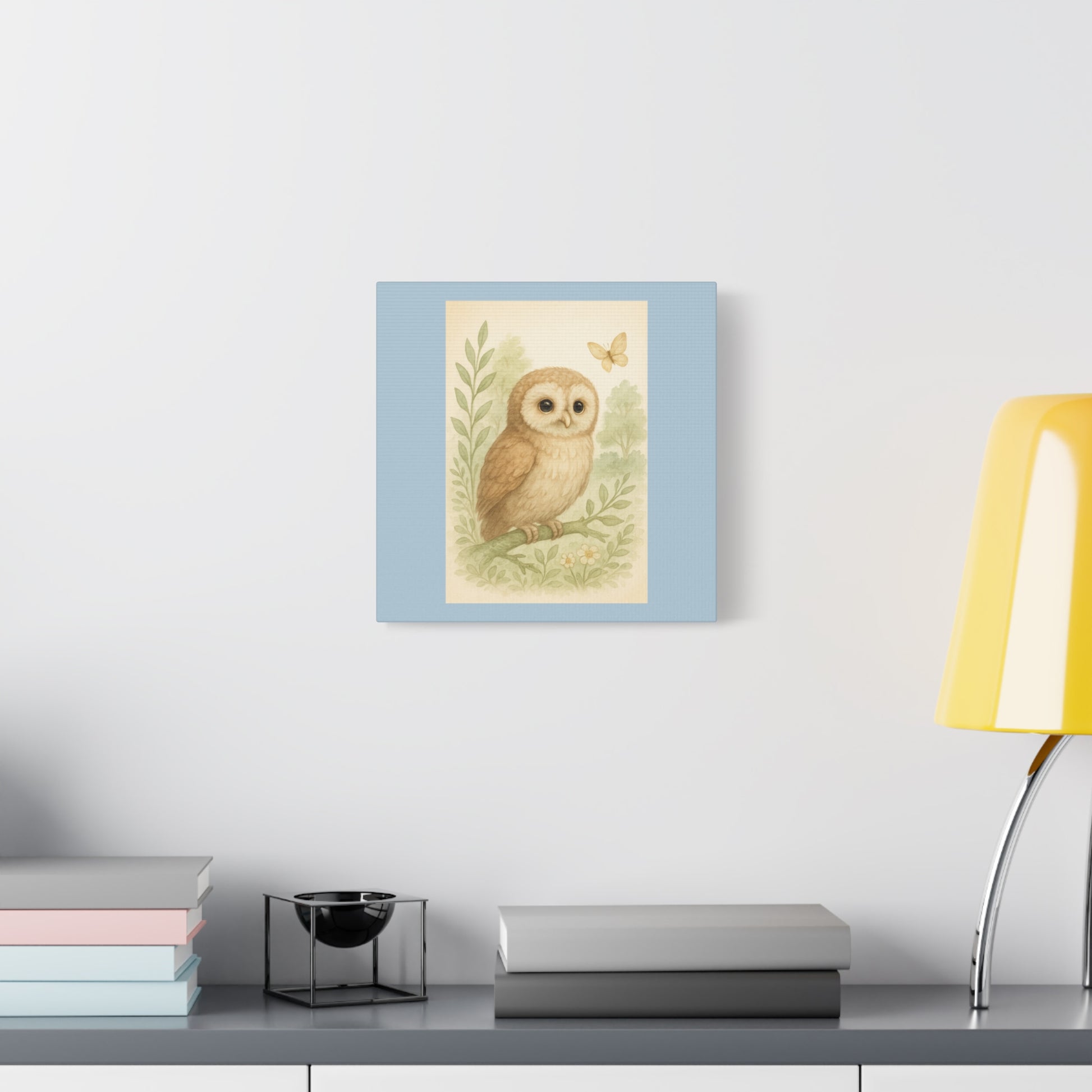 Charming Owl Canvas Print, Woodland Decor, Soft Color Palette, Nature Art, Kid’s Room Wall Art, Gift for Animal Lovers