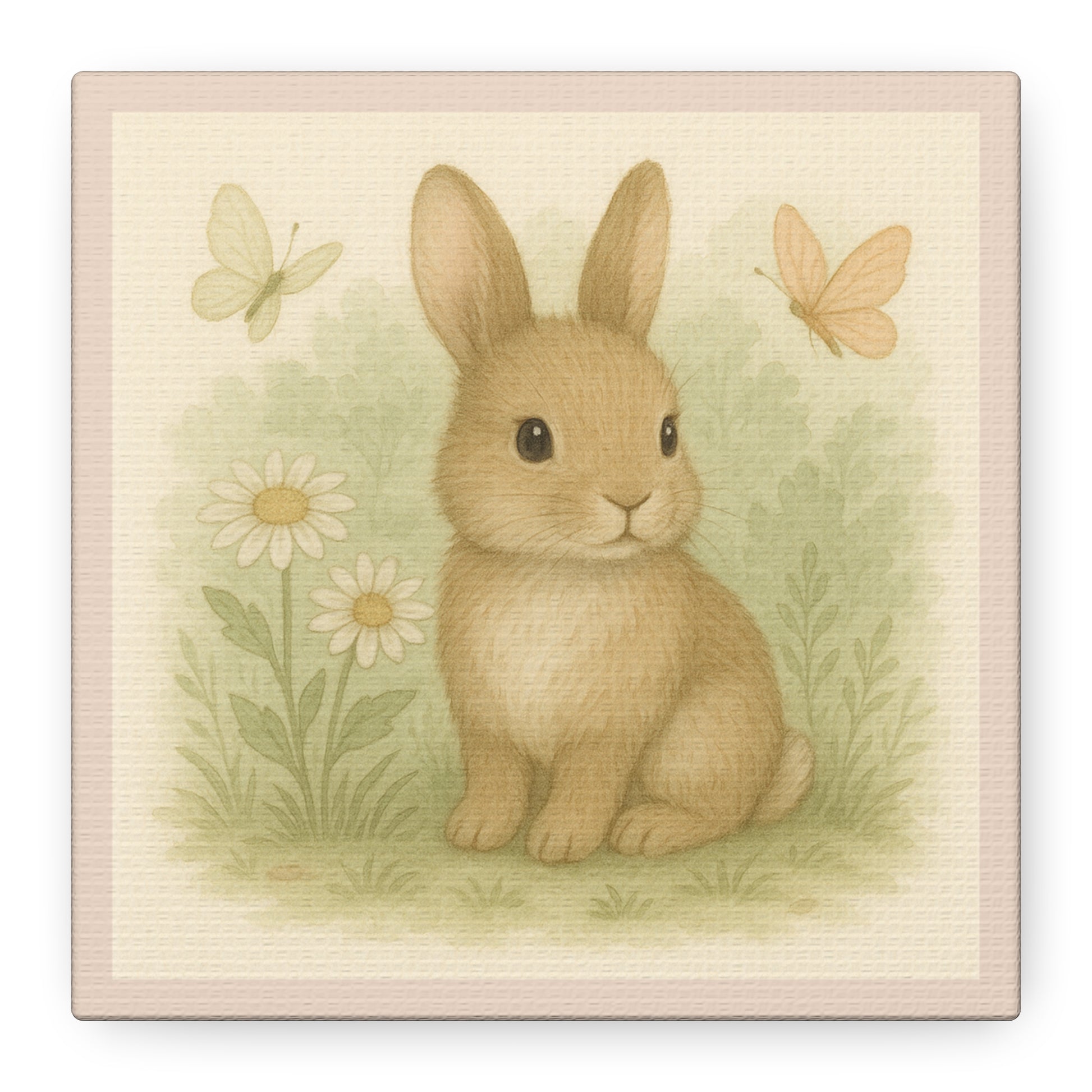 Charming Bunny Canvas Art, Cute Bunny Wall Decor, Pink Collection, Children’s Room Decoration, Baby Shower Gift, Spring Decor, Eco-Friendly Art