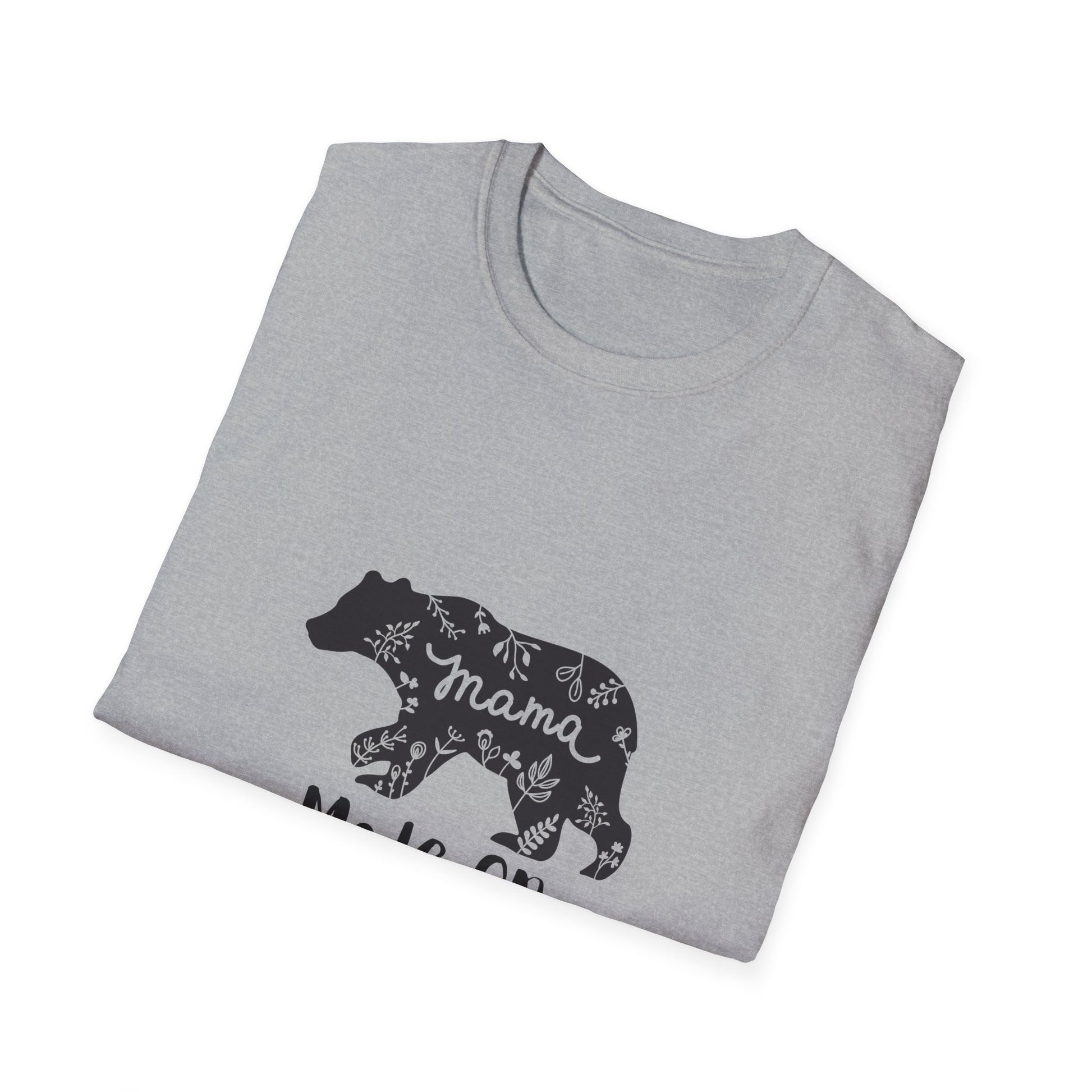 Mama Bear Mode On Unisex Softstyle T-Shirt, Cute Mama Shirt, Casual Family Wear, Bear Design Tee, Everyday Comfort T-Shirt