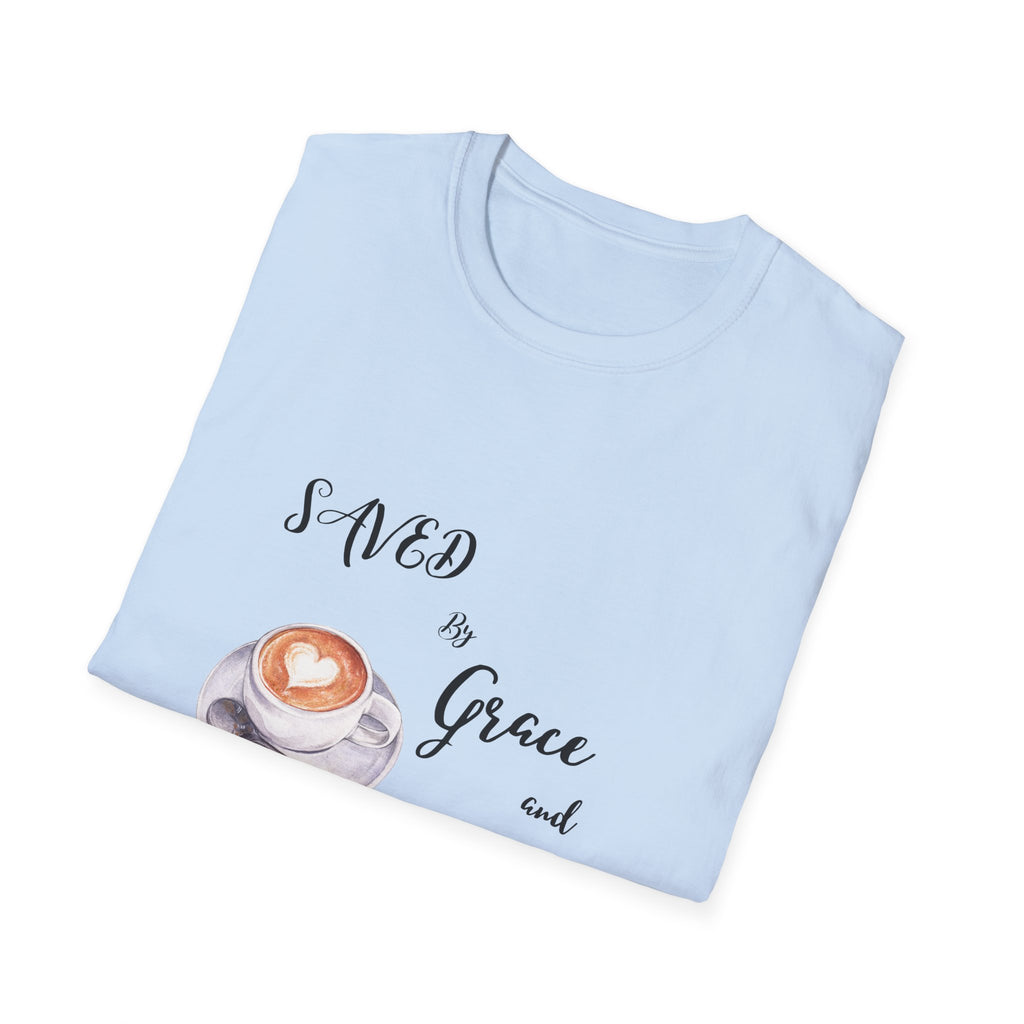 Grace and Cold Coffee T-Shirt, Inspirational Tee, Gift for Coffee Lovers, Faith-Based Apparel, Casual Everyday Wear, Perfect for Birthdays
