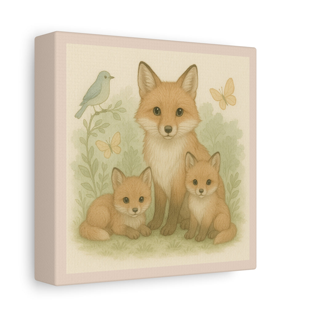 Charming Fox Family Canvas Wall Art, Pink Collection,Nursery Decor, Baby Shower Gift, Woodland Theme, Cute Animal Print
