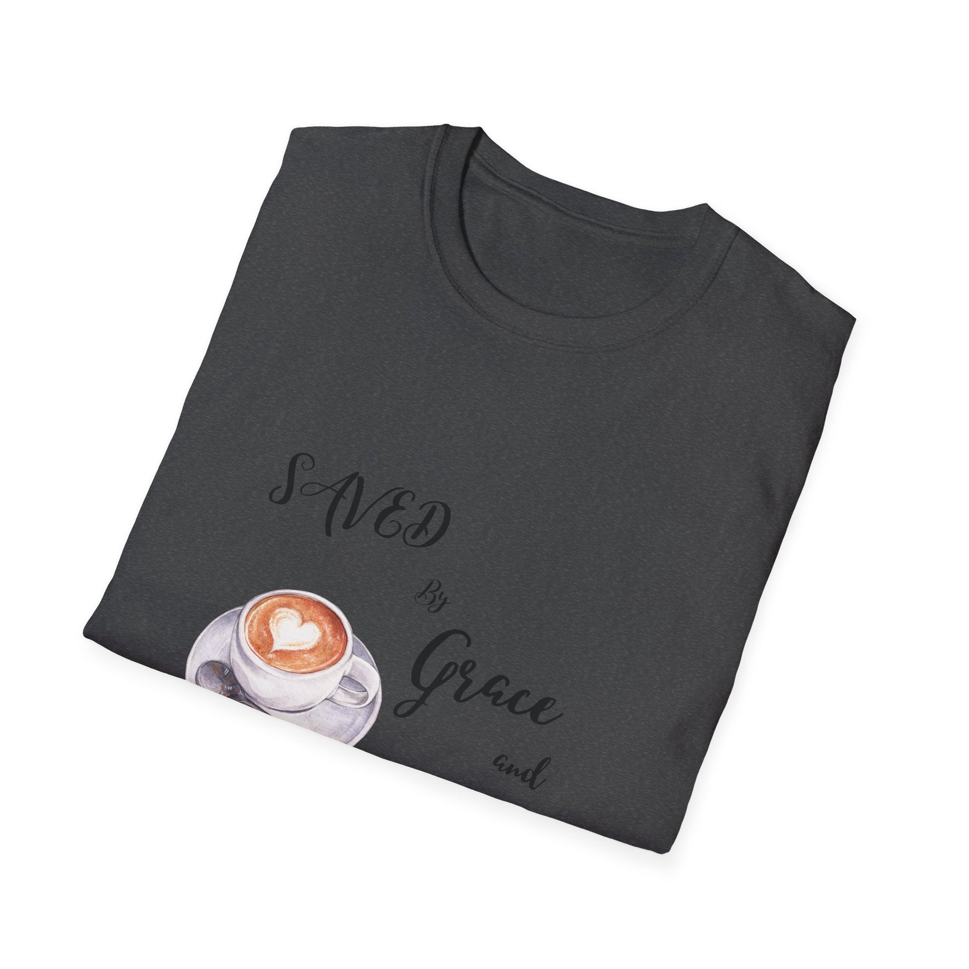 Grace and Cold Coffee T-Shirt, Inspirational Tee, Gift for Coffee Lovers, Faith-Based Apparel, Casual Everyday Wear, Perfect for Birthdays