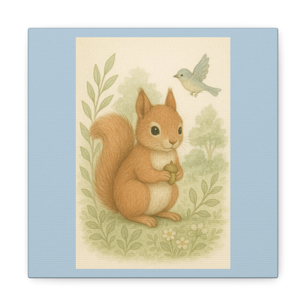 Whimsical Squirrel Canvas Print, Cute Animal Wall Art, Nature Decor, Children's Room, Gift Idea