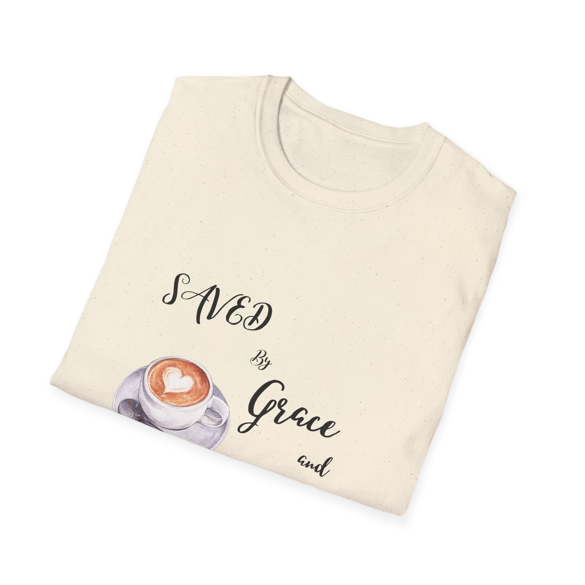 Grace and Cold Coffee T-Shirt, Inspirational Tee, Gift for Coffee Lovers, Faith-Based Apparel, Casual Everyday Wear, Perfect for Birthdays