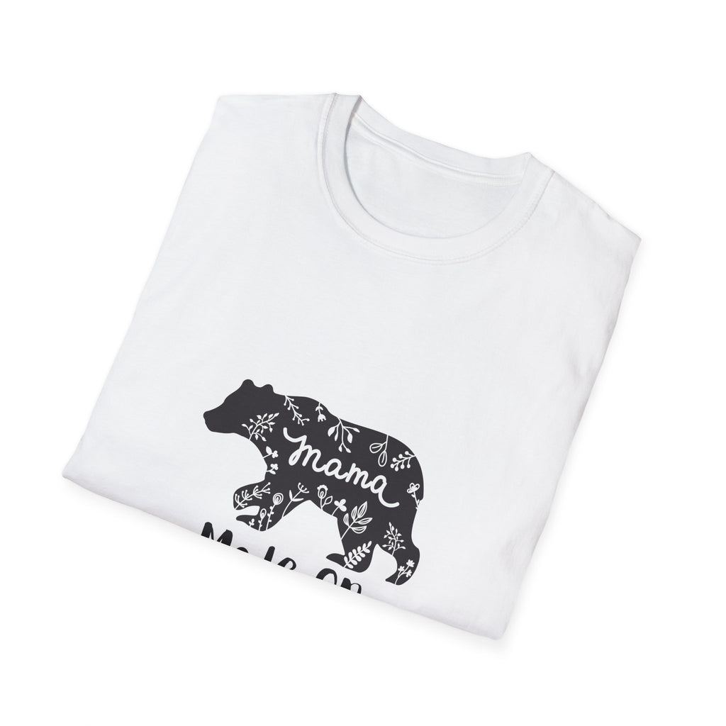 Mama Bear Mode On Unisex Softstyle T-Shirt, Cute Mama Shirt, Casual Family Wear, Bear Design Tee, Everyday Comfort T-Shirt