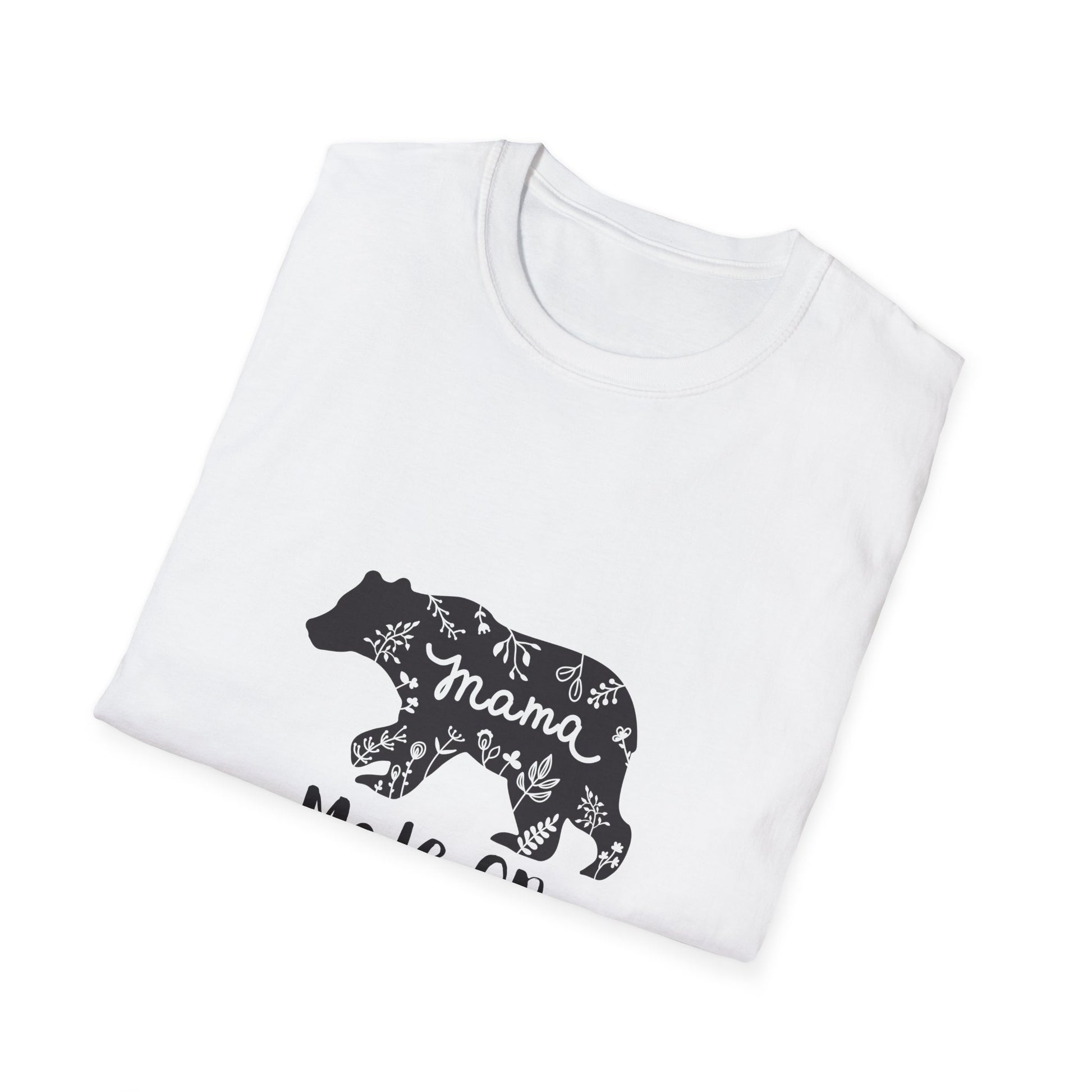 Mama Bear Mode On Unisex Softstyle T-Shirt, Cute Mama Shirt, Casual Family Wear, Bear Design Tee, Everyday Comfort T-Shirt
