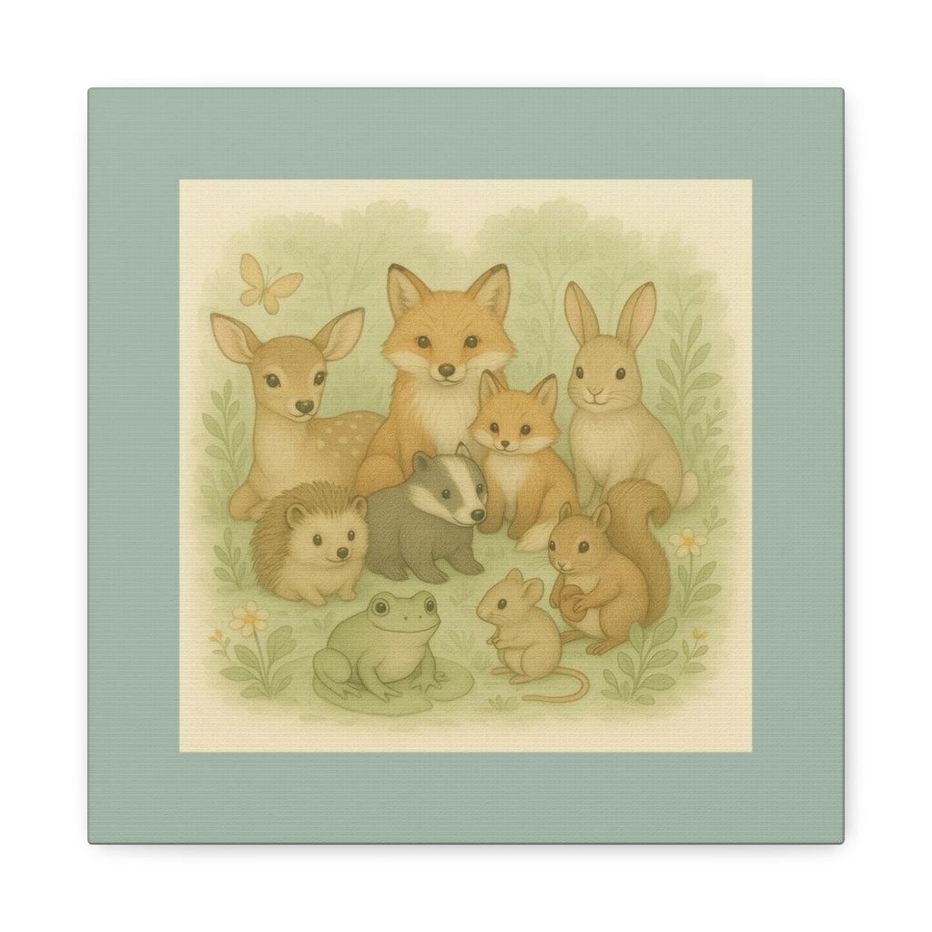 Cute Animal Art Canvas Print, Nursery Decor, Wildlife Wall Art, Kids Room Decoration, Baby Shower Gift, Forest Animals Canvas