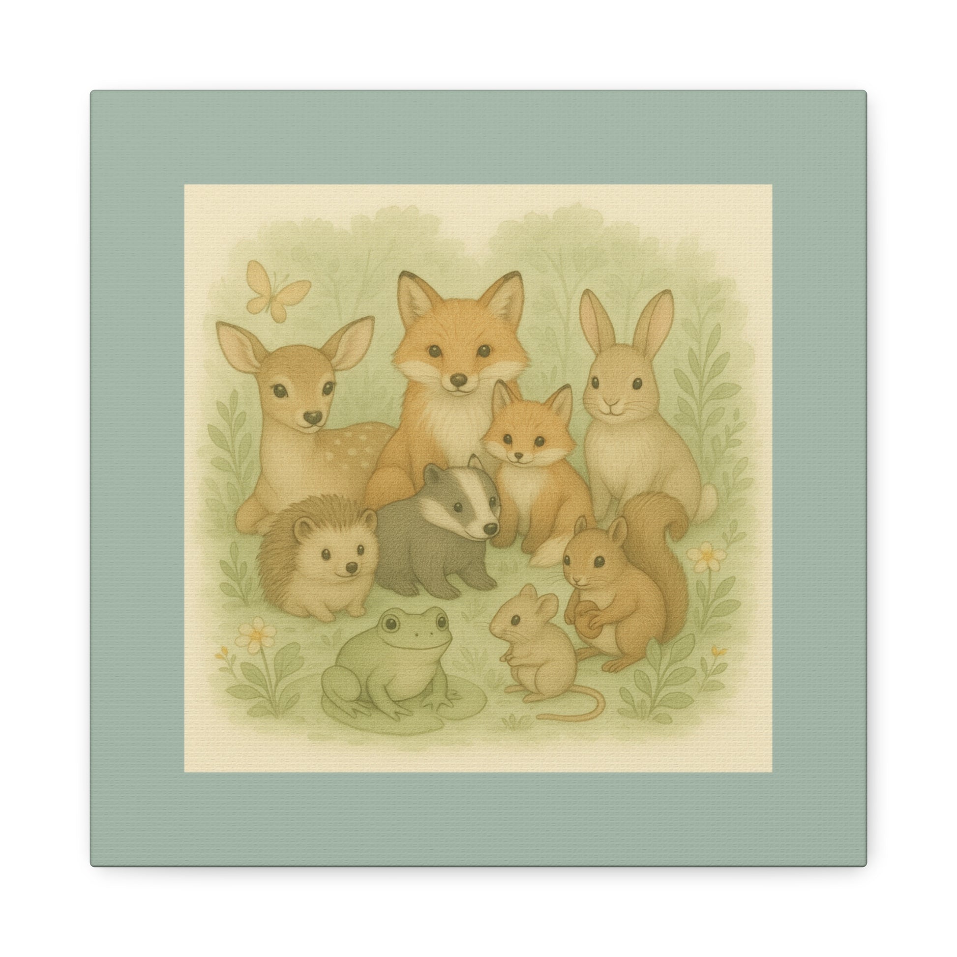 Cute Animal Art Canvas Print, Nursery Decor, Wildlife Wall Art, Kids Room Decoration, Baby Shower Gift, Forest Animals Canvas