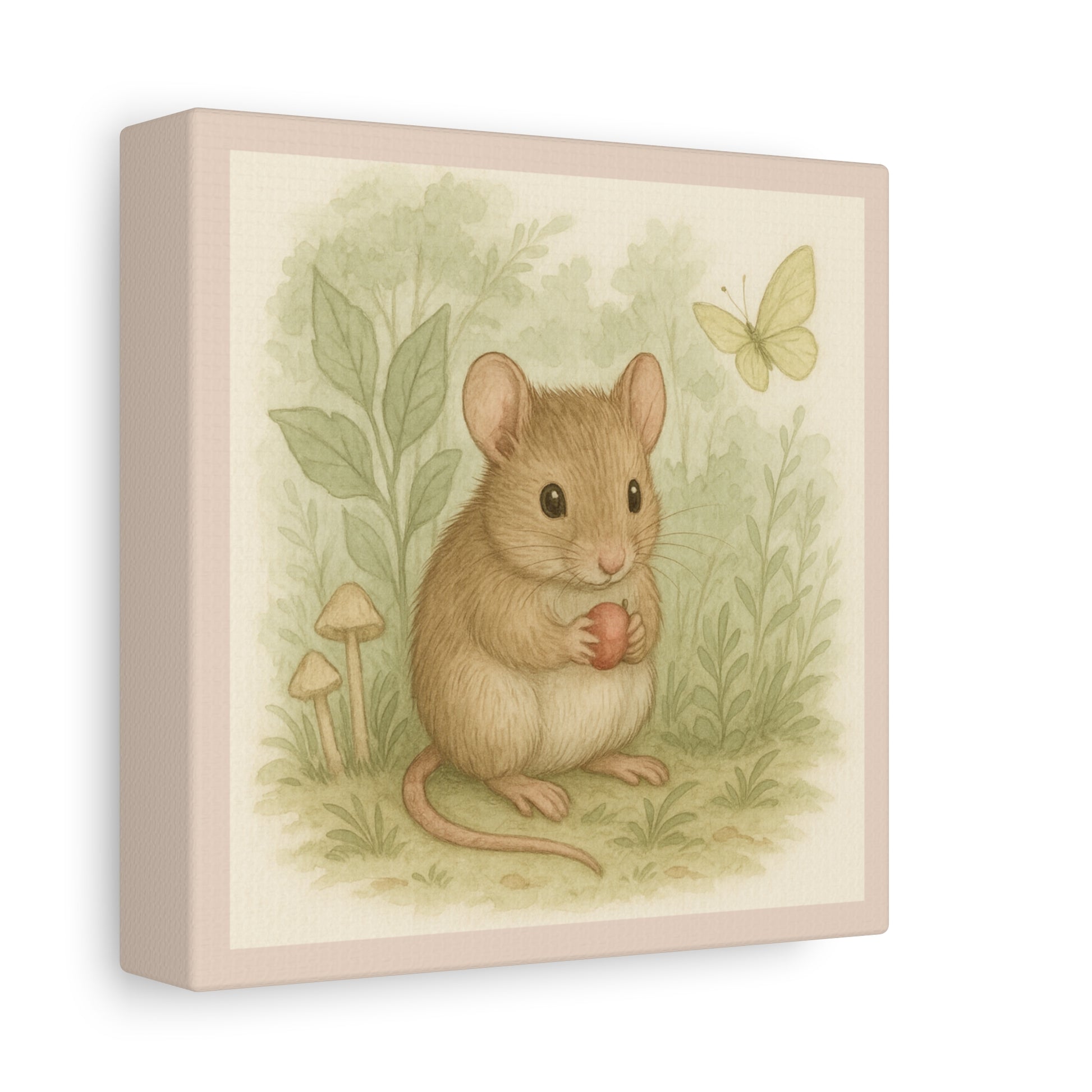 Adorable Mouse Art Print, Whimsical Decor, Pink collection, Nursery Wall Art, Nature Inspired Canvas, Kids Room Decor, Gift for Animal Lovers