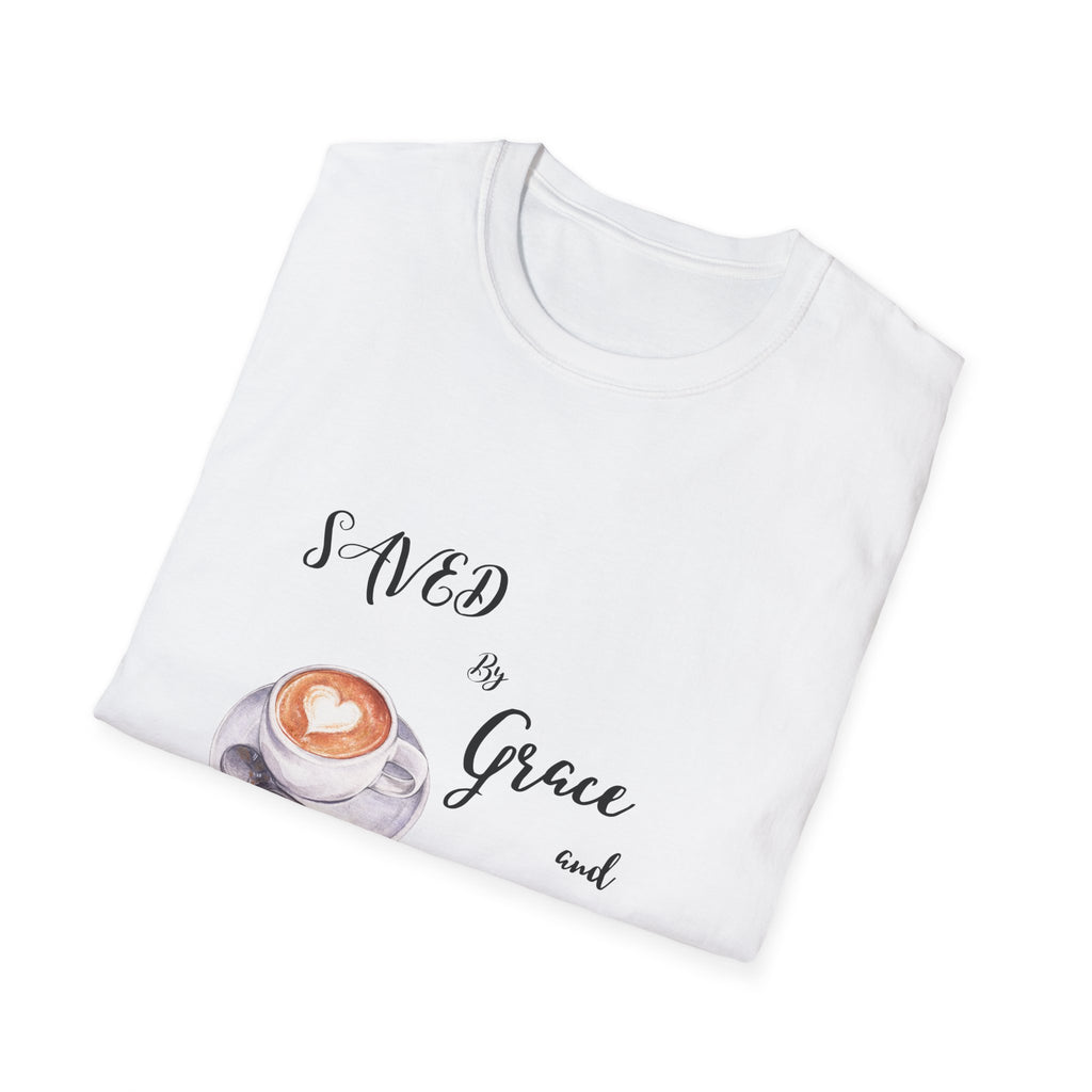 Grace and Cold Coffee T-Shirt, Inspirational Tee, Gift for Coffee Lovers, Faith-Based Apparel, Casual Everyday Wear, Perfect for Birthdays
