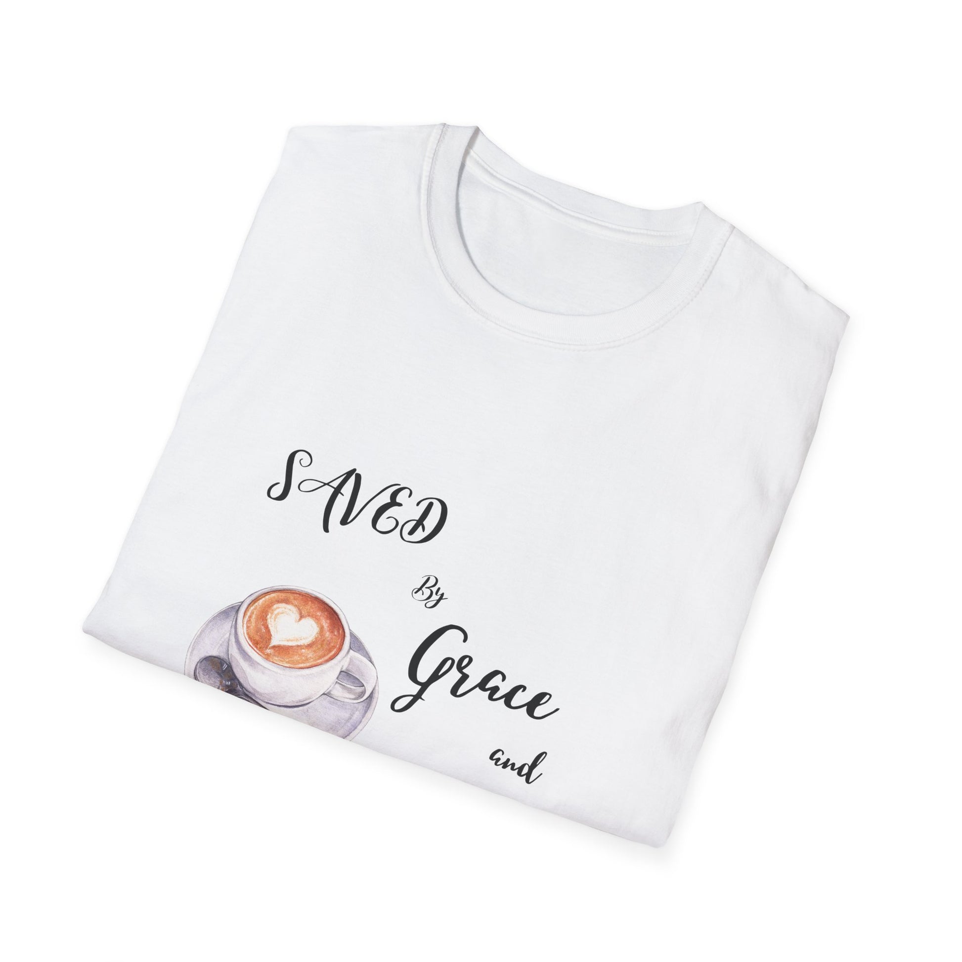 Grace and Cold Coffee T-Shirt, Inspirational Tee, Gift for Coffee Lovers, Faith-Based Apparel, Casual Everyday Wear, Perfect for Birthdays