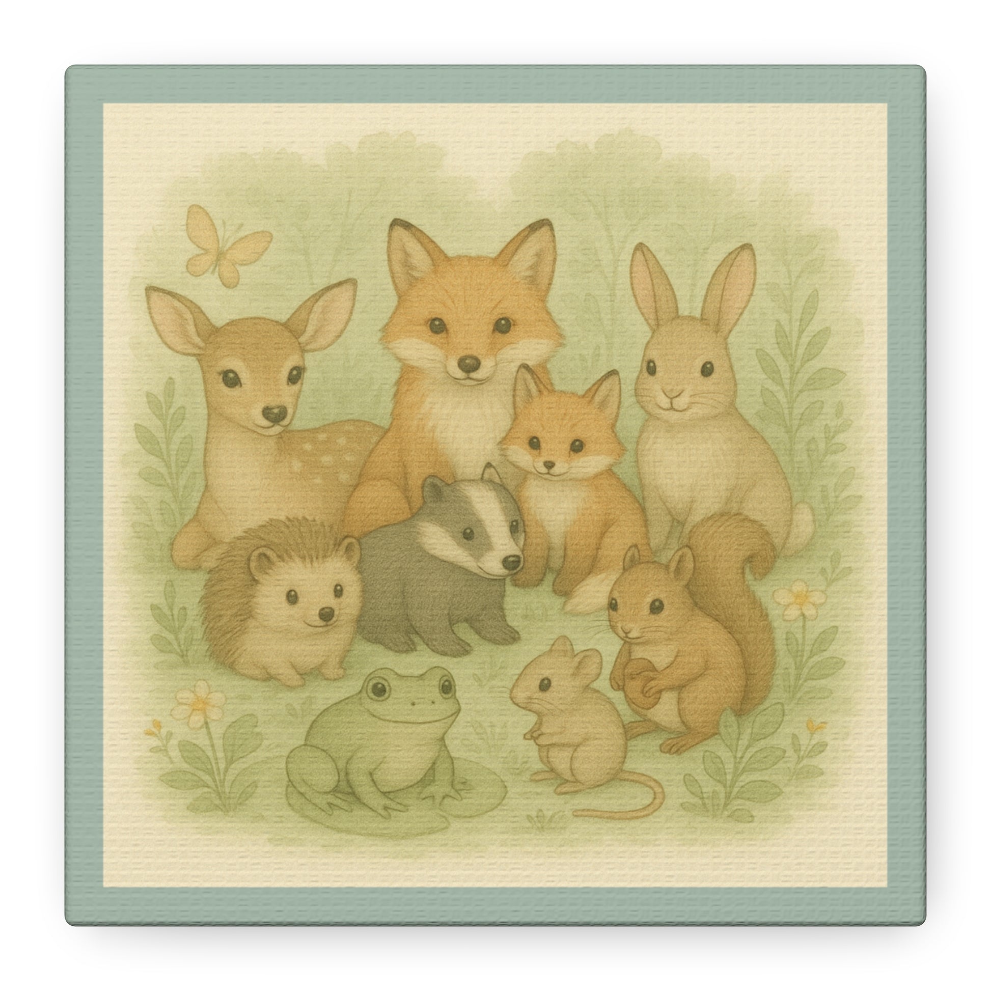 Cute Animal Art Canvas Print, Nursery Decor, Wildlife Wall Art, Kids Room Decoration, Baby Shower Gift, Forest Animals Canvas
