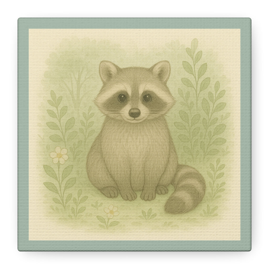 Whimsical Raccoon Canvas Art, Nursery Decor, Cute Animal Wall Art, Kids Room Decoration, Nature Inspired Home Accent