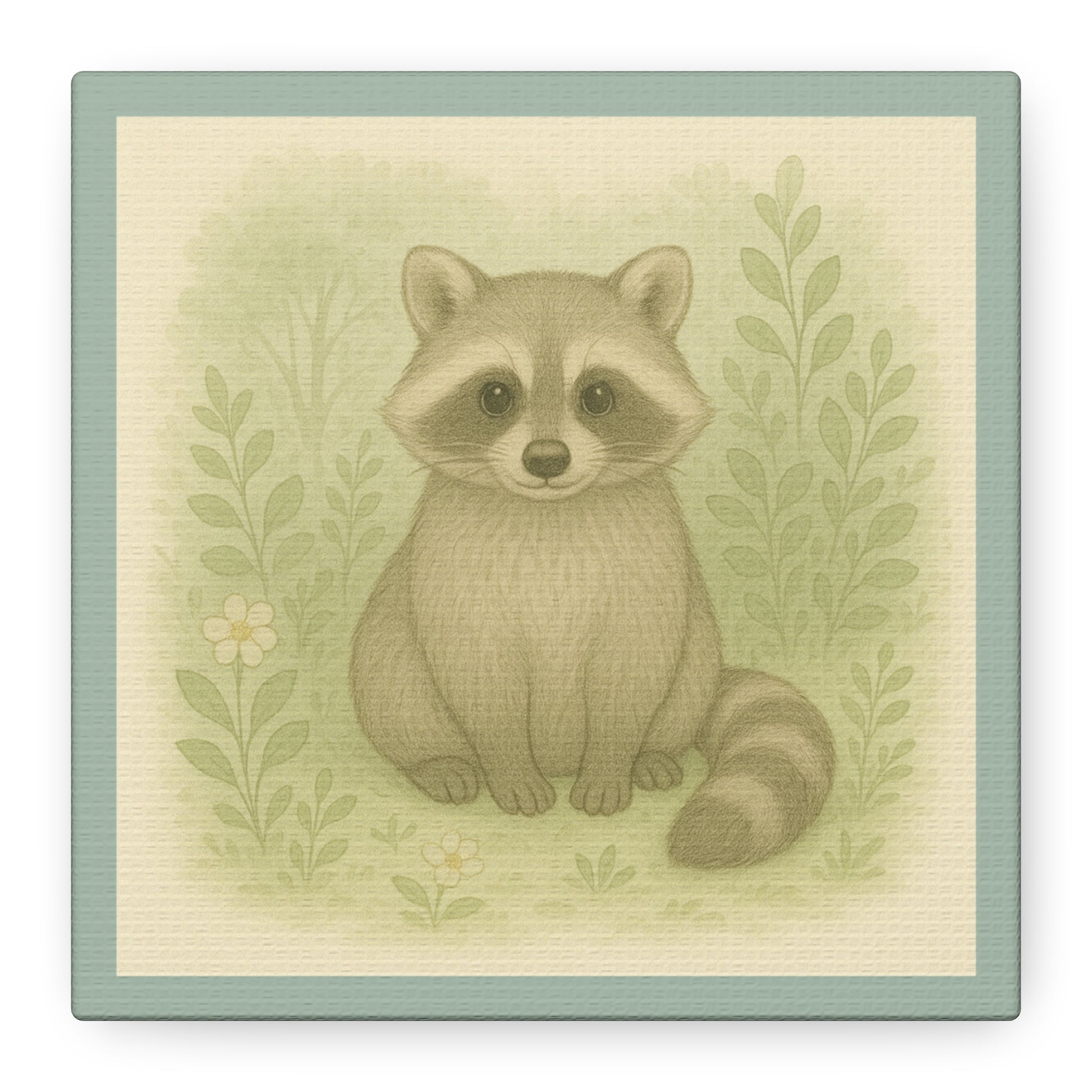 Whimsical Raccoon Canvas Art, Nursery Decor, Cute Animal Wall Art, Kids Room Decoration, Nature Inspired Home Accent