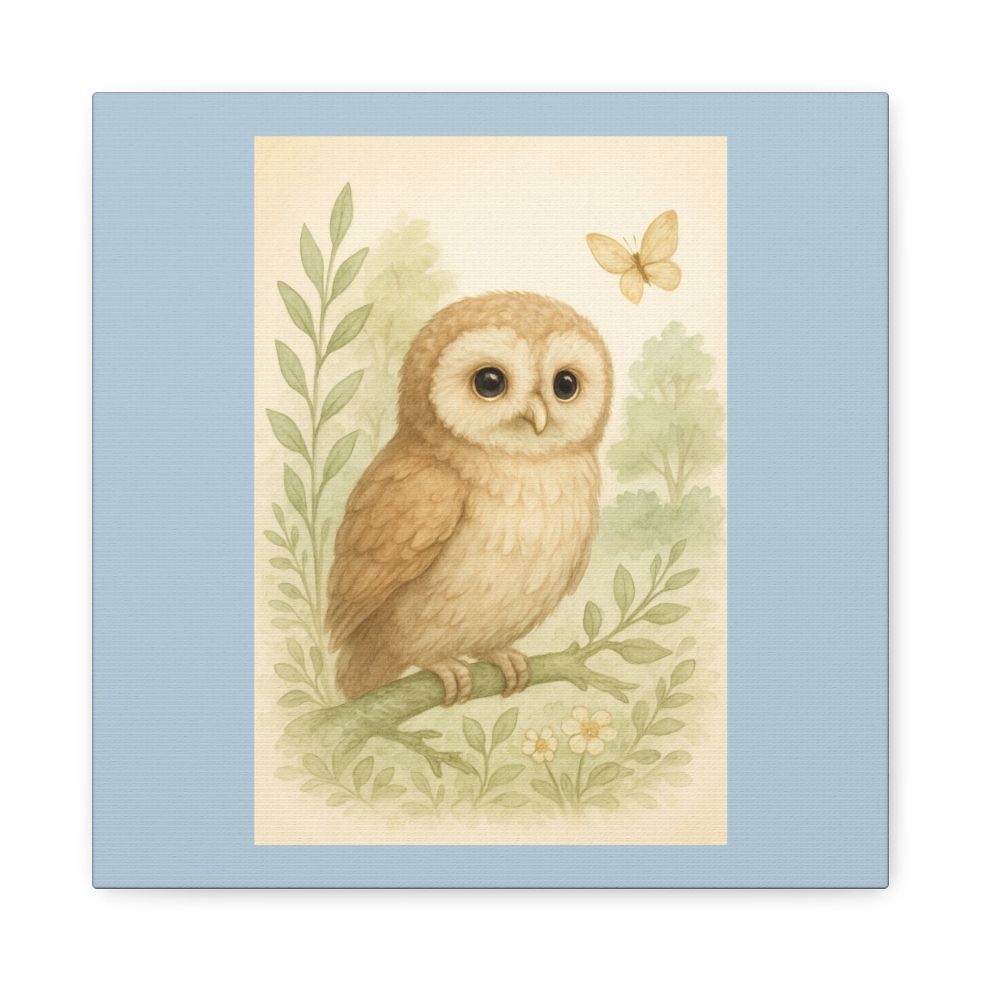 Charming Owl Canvas Print, Woodland Decor, Soft Color Palette, Nature Art, Kid’s Room Wall Art, Gift for Animal Lovers