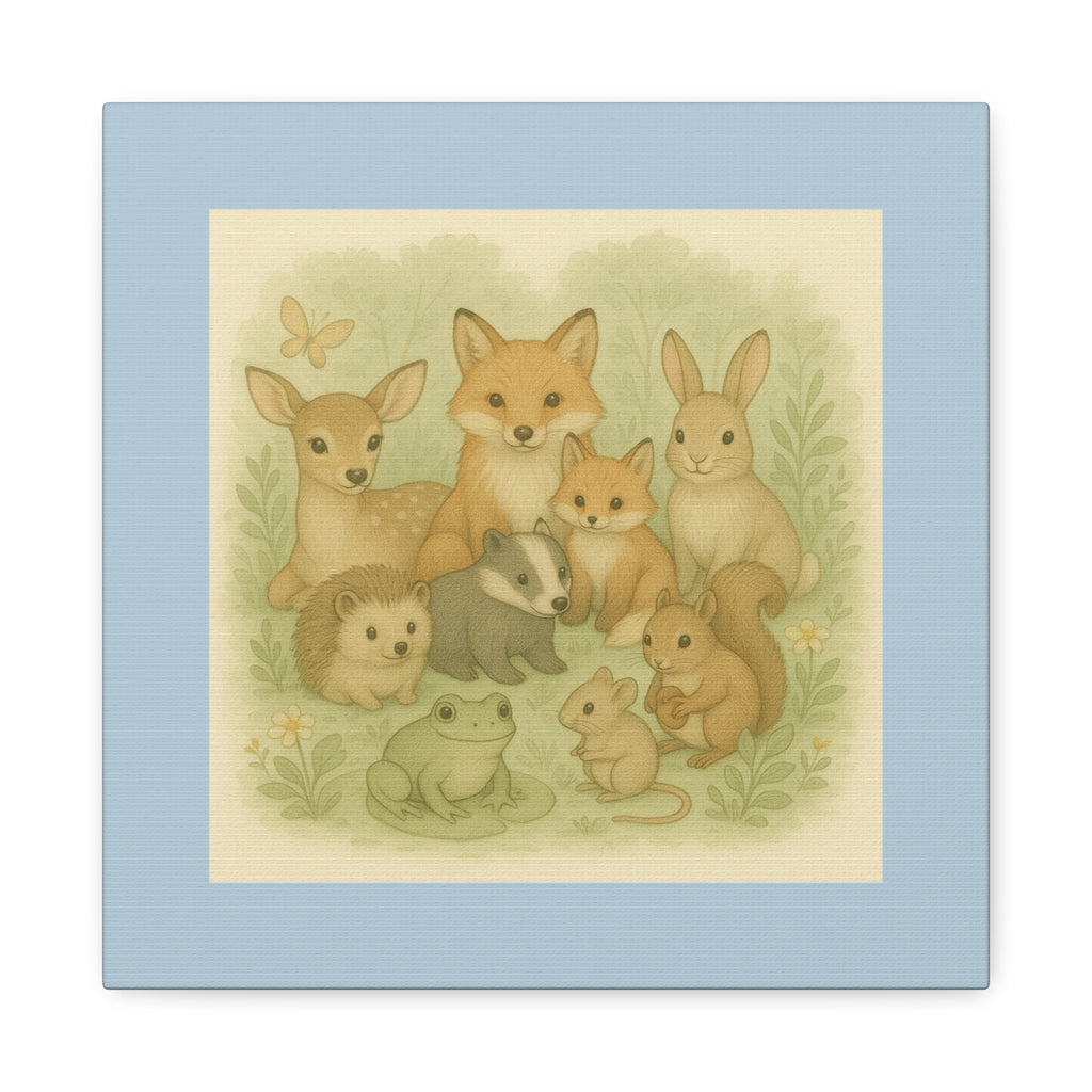 Whimsical Animal Canvas Art, Cute Nursery Decor, Woodland Creatures Wall Art, Children's Room Decoration, Baby Shower Gift