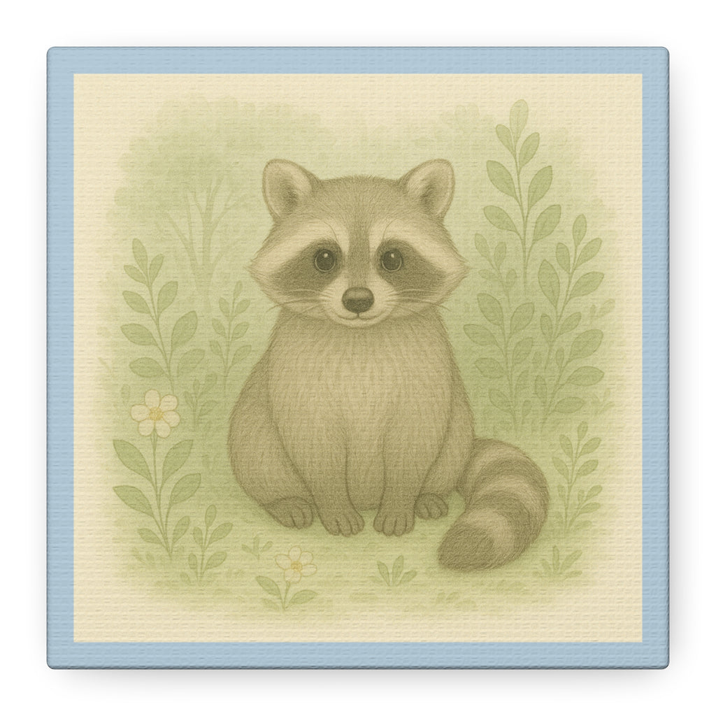 Charming Raccoon Art Canvas, Cute Animal Wall Decor, Nursery Art, Gift for Kids, Wildlife Lover's Home Decor