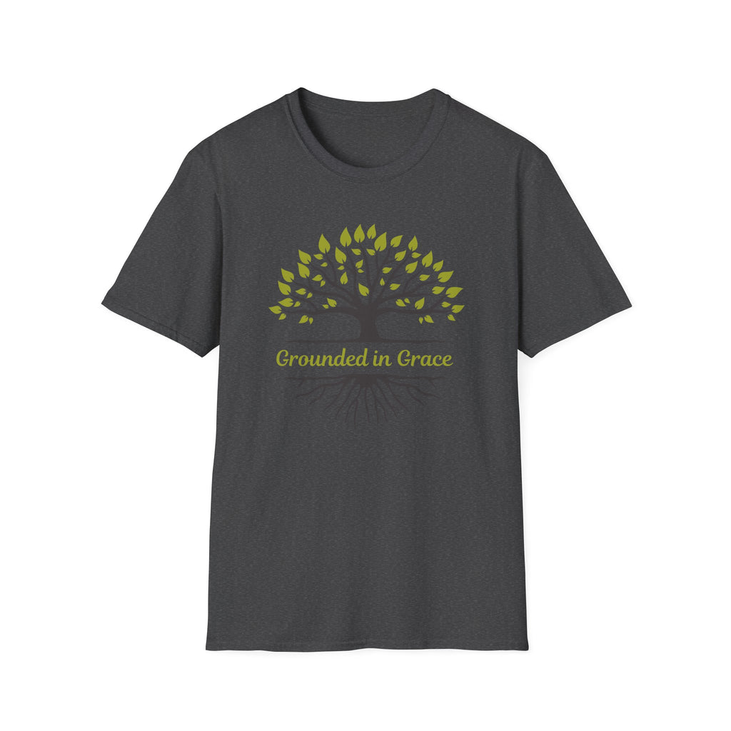 Grounded in Grace Tree T-Shirt | Unisex Softstyle Tee for Nature Lovers, Eco-Friendly Gift, Mindfulness, Spirituality, Everyday Wear
