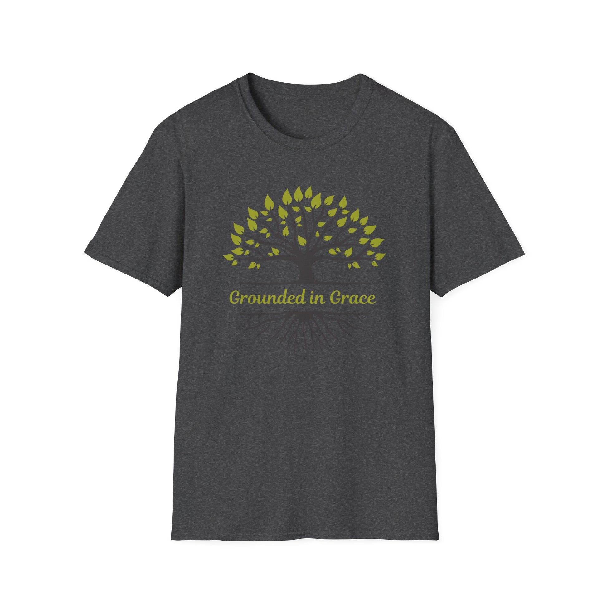 Grounded in Grace Tree T-Shirt | Unisex Softstyle Tee for Nature Lovers, Eco-Friendly Gift, Mindfulness, Spirituality, Everyday Wear