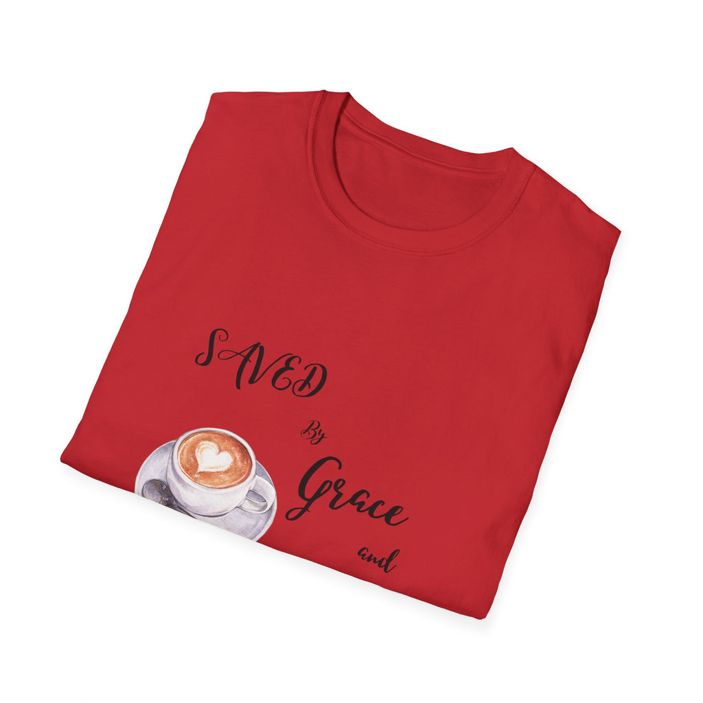 Grace and Cold Coffee T-Shirt, Inspirational Tee, Gift for Coffee Lovers, Faith-Based Apparel, Casual Everyday Wear, Perfect for Birthdays