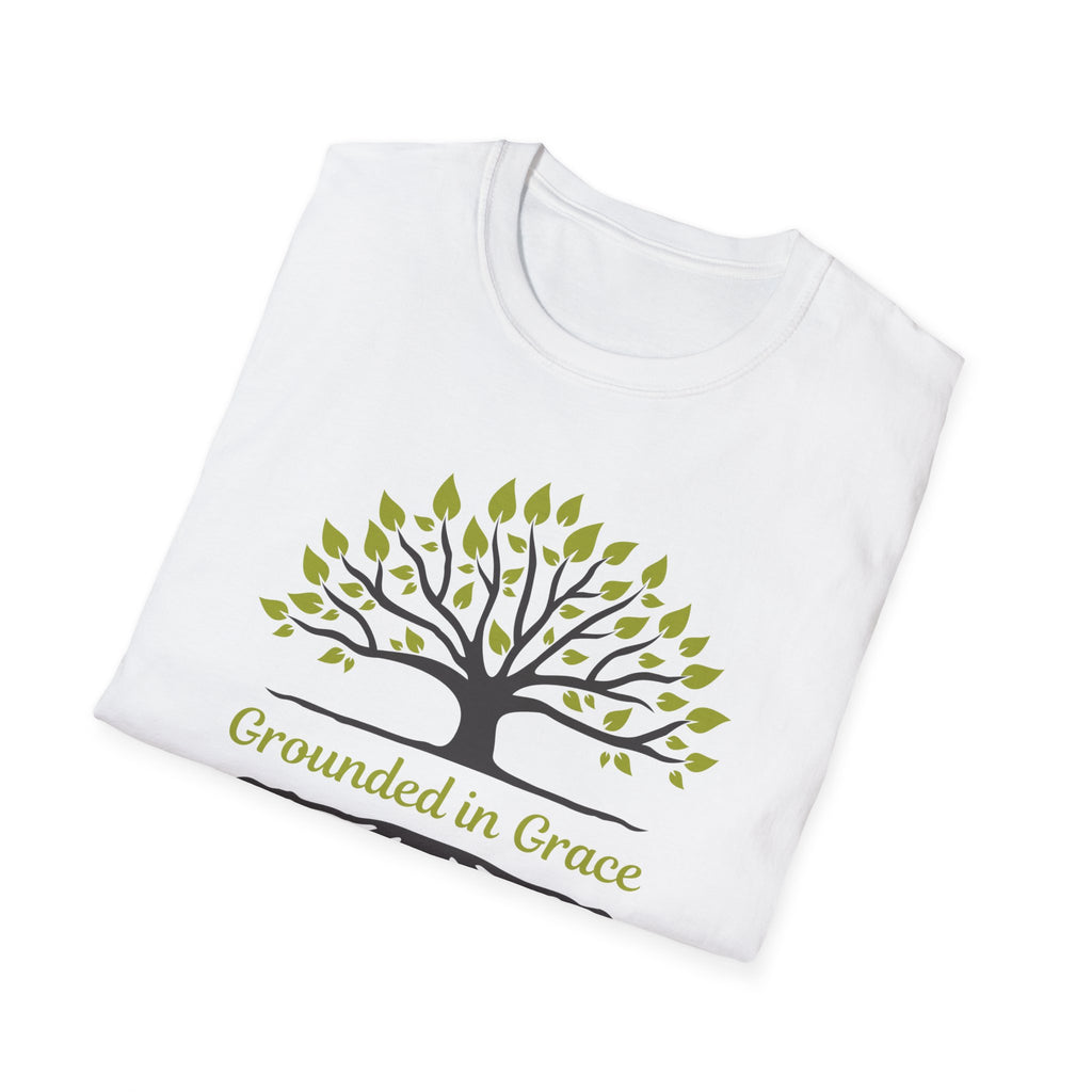 Grounded in Grace Tree T-Shirt | Unisex Softstyle Tee for Nature Lovers, Eco-Friendly Gift, Mindfulness, Spirituality, Everyday Wear