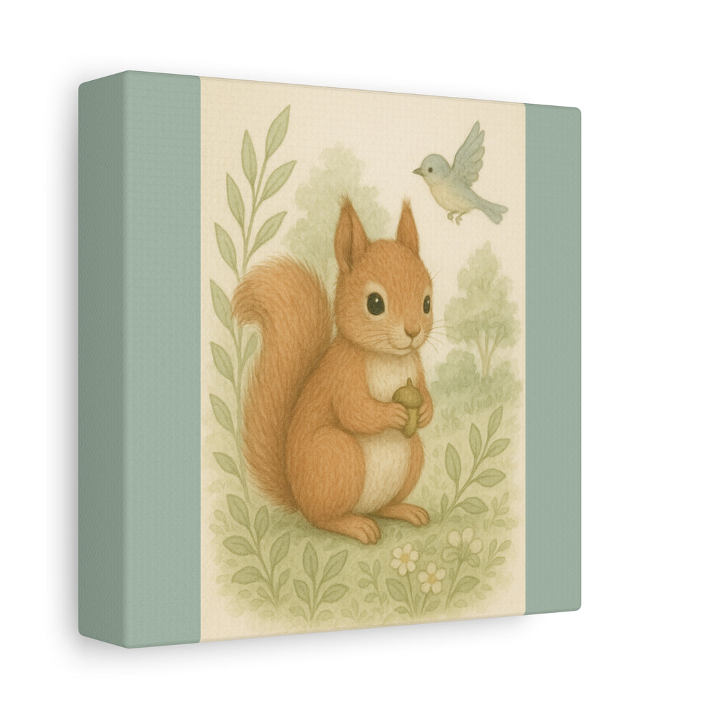 Whimsical Squirrel Canvas Print for Nurseries, Kids' Rooms, Woodland Decor, Cute Animal Wall Art, Gift for Baby Shower