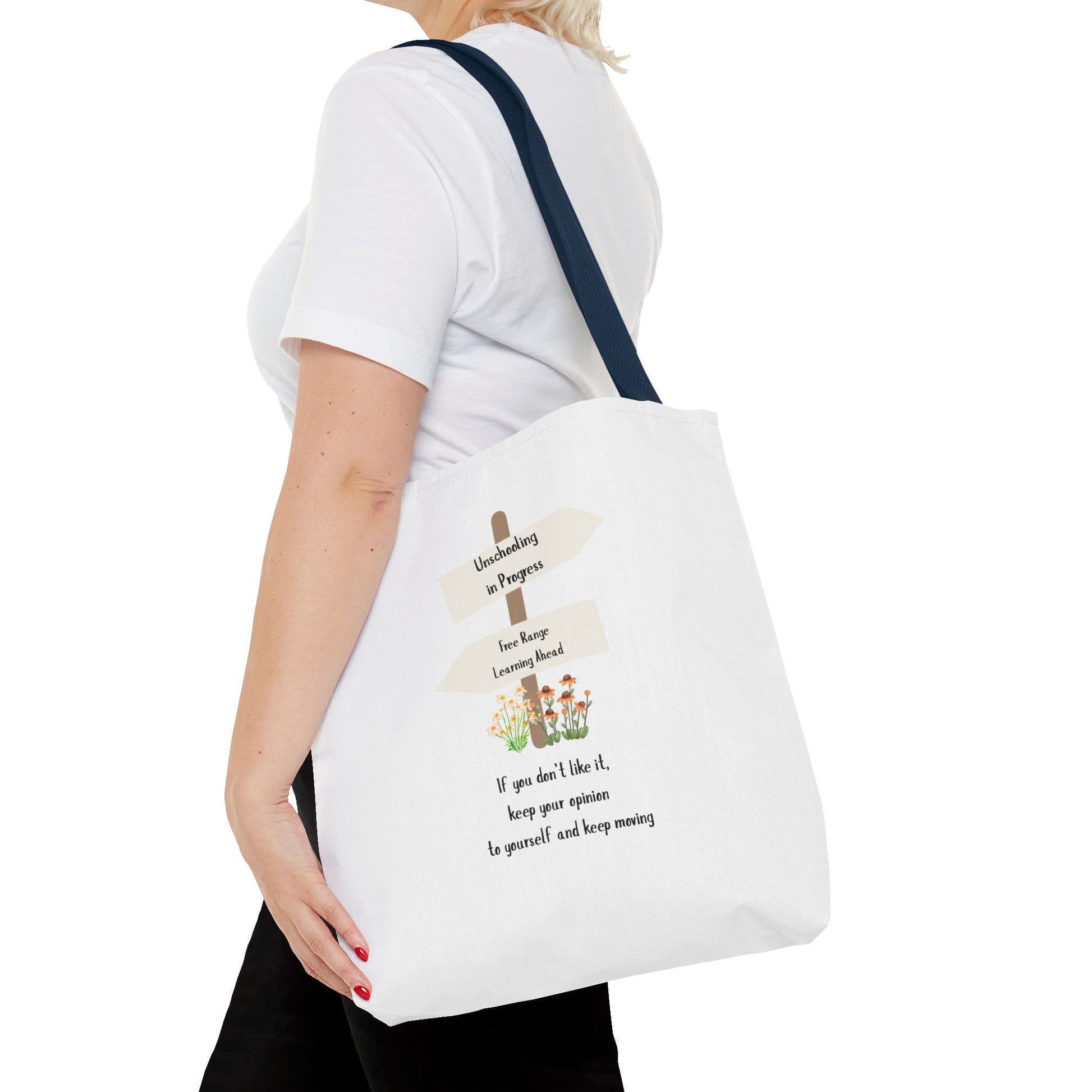 Unschooling in Progress, Free Range Learning ahead.  Motivational Reusable Bag, Eco-Friendly Shopping, Gift for Students, Positive Quote Bag