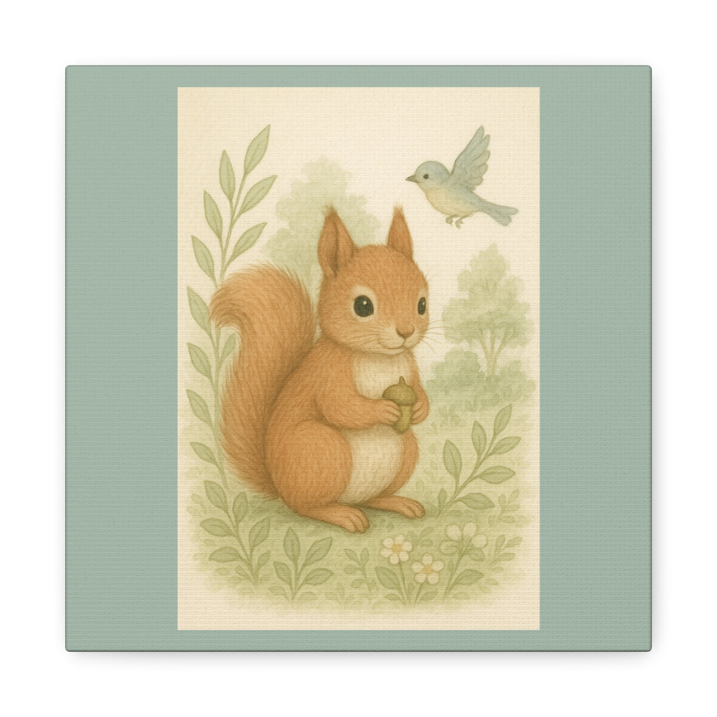 Whimsical Squirrel Canvas Print for Nurseries, Kids' Rooms, Woodland Decor, Cute Animal Wall Art, Gift for Baby Shower