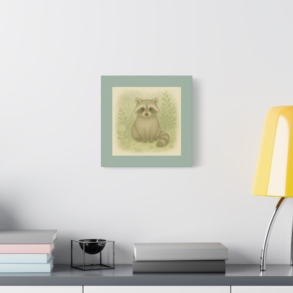 Whimsical Raccoon Canvas Art, Nursery Decor, Cute Animal Wall Art, Kids Room Decoration, Nature Inspired Home Accent