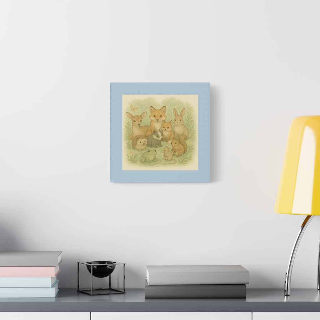 Whimsical Animal Canvas Art, Cute Nursery Decor, Woodland Creatures Wall Art, Children's Room Decoration, Baby Shower Gift