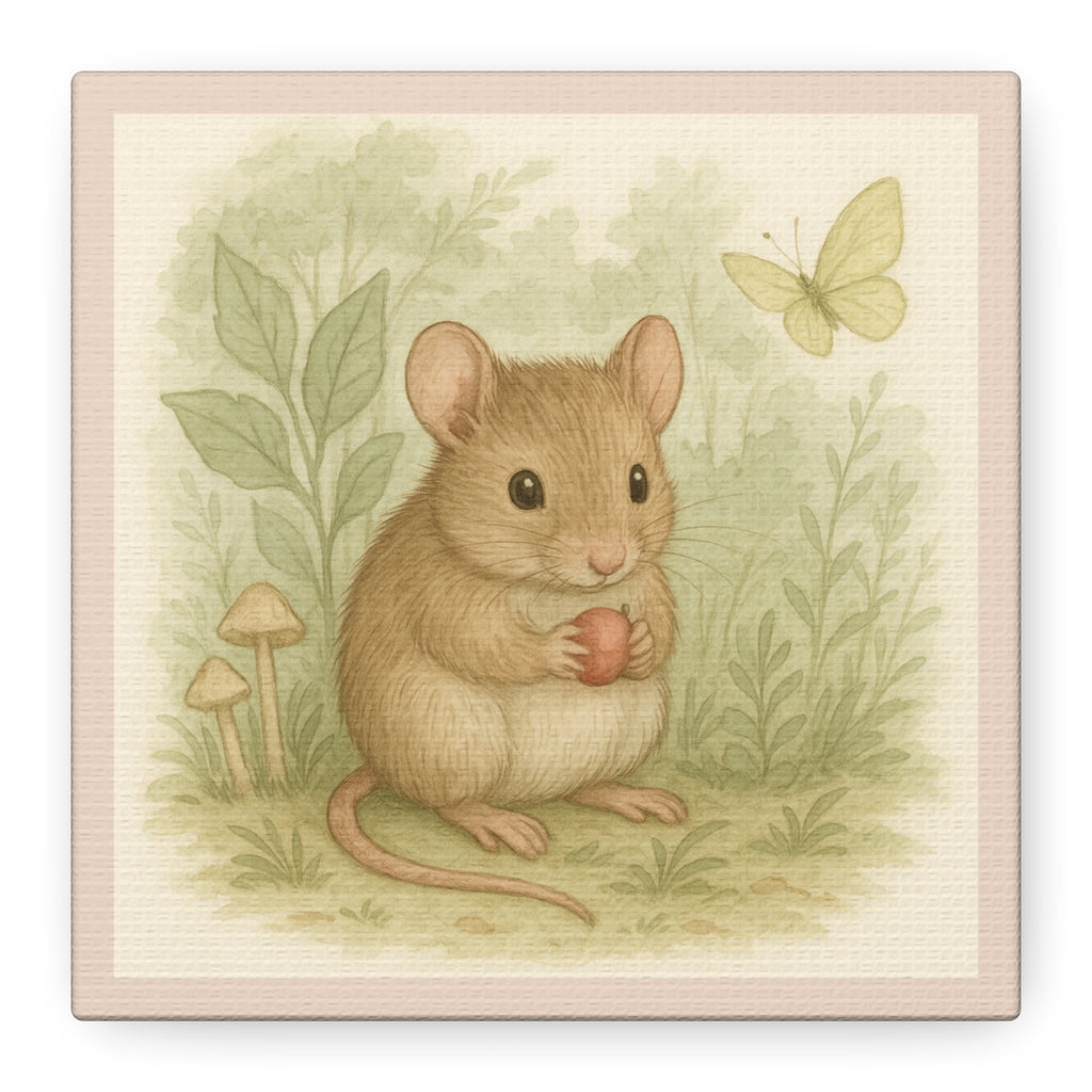 Adorable Mouse Art Print, Whimsical Decor, Pink collection, Nursery Wall Art, Nature Inspired Canvas, Kids Room Decor, Gift for Animal Lovers