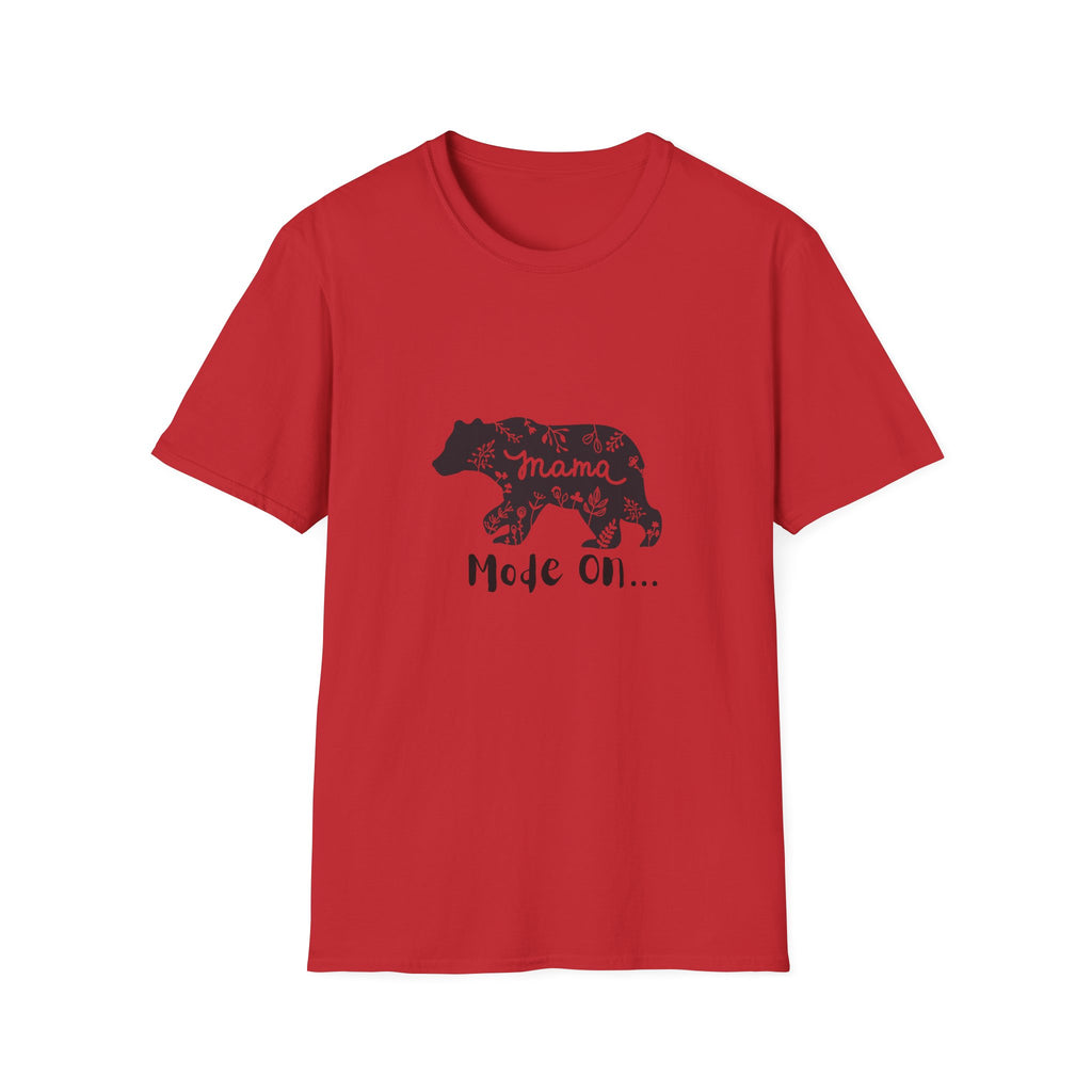 Mama Bear Mode On Unisex Softstyle T-Shirt, Cute Mama Shirt, Casual Family Wear, Bear Design Tee, Everyday Comfort T-Shirt