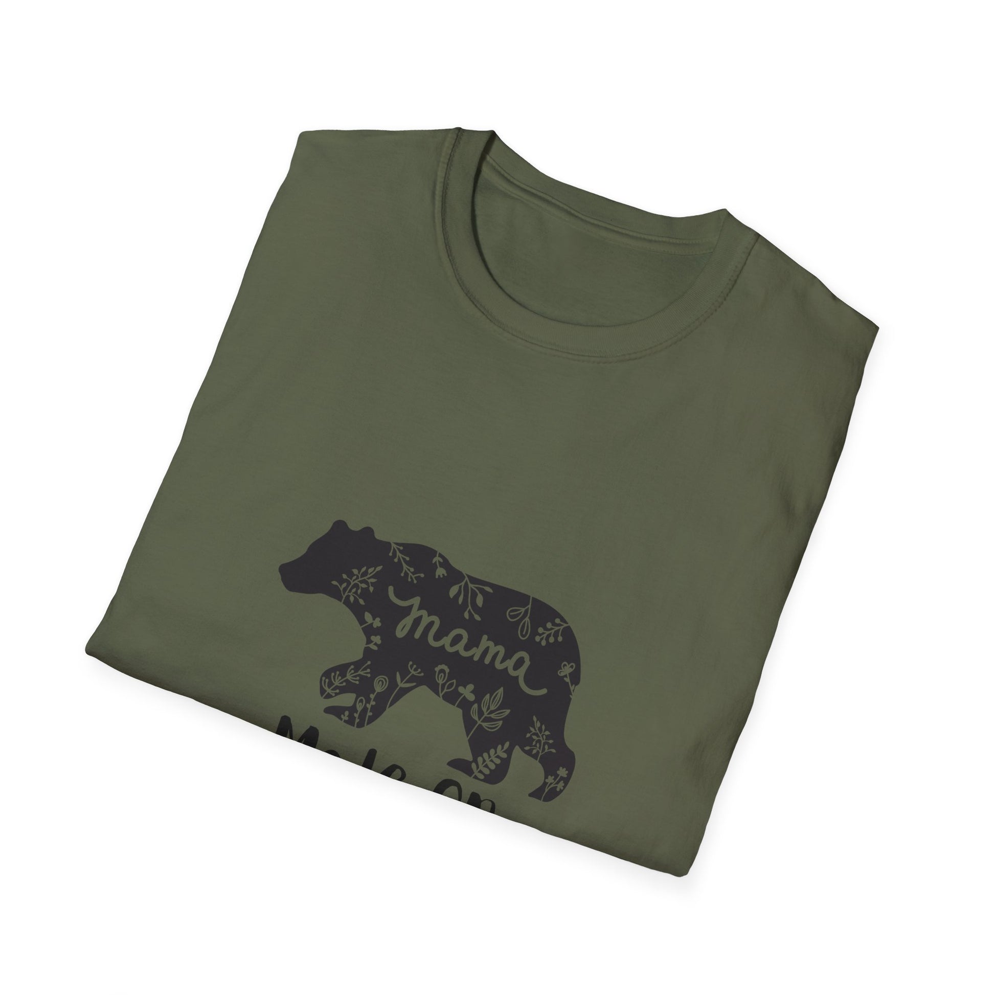 Mama Bear Mode On Unisex Softstyle T-Shirt, Cute Mama Shirt, Casual Family Wear, Bear Design Tee, Everyday Comfort T-Shirt