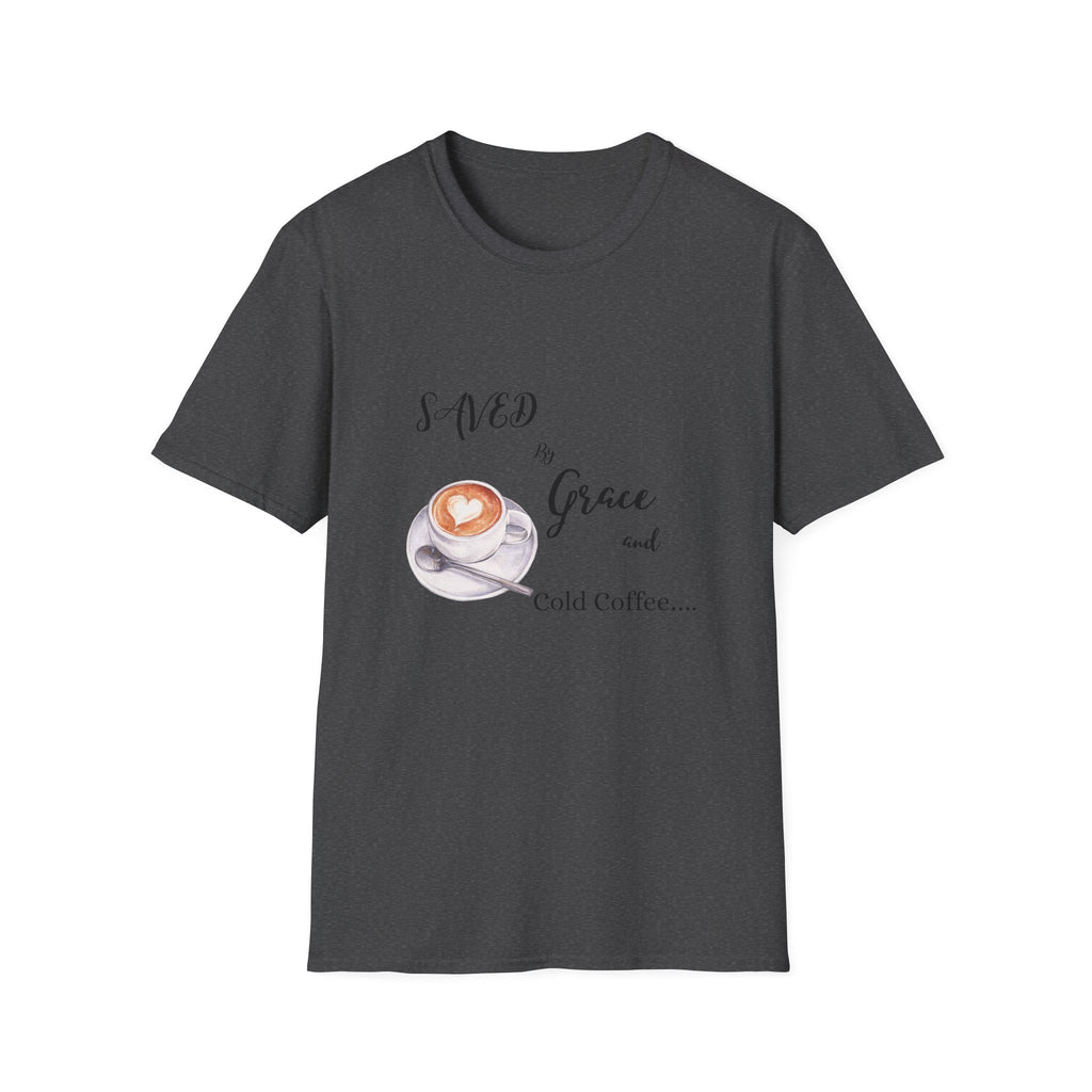 Grace and Cold Coffee T-Shirt, Inspirational Tee, Gift for Coffee Lovers, Faith-Based Apparel, Casual Everyday Wear, Perfect for Birthdays
