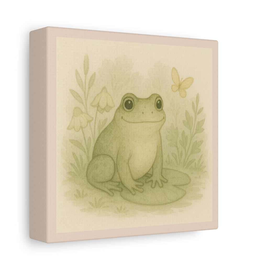 Whimsical Frog Canvas Art | Nature Home Decor, Kids Room Wall Art, Gift for Frog Lovers, Nursery Art, Greenery Wall Decor