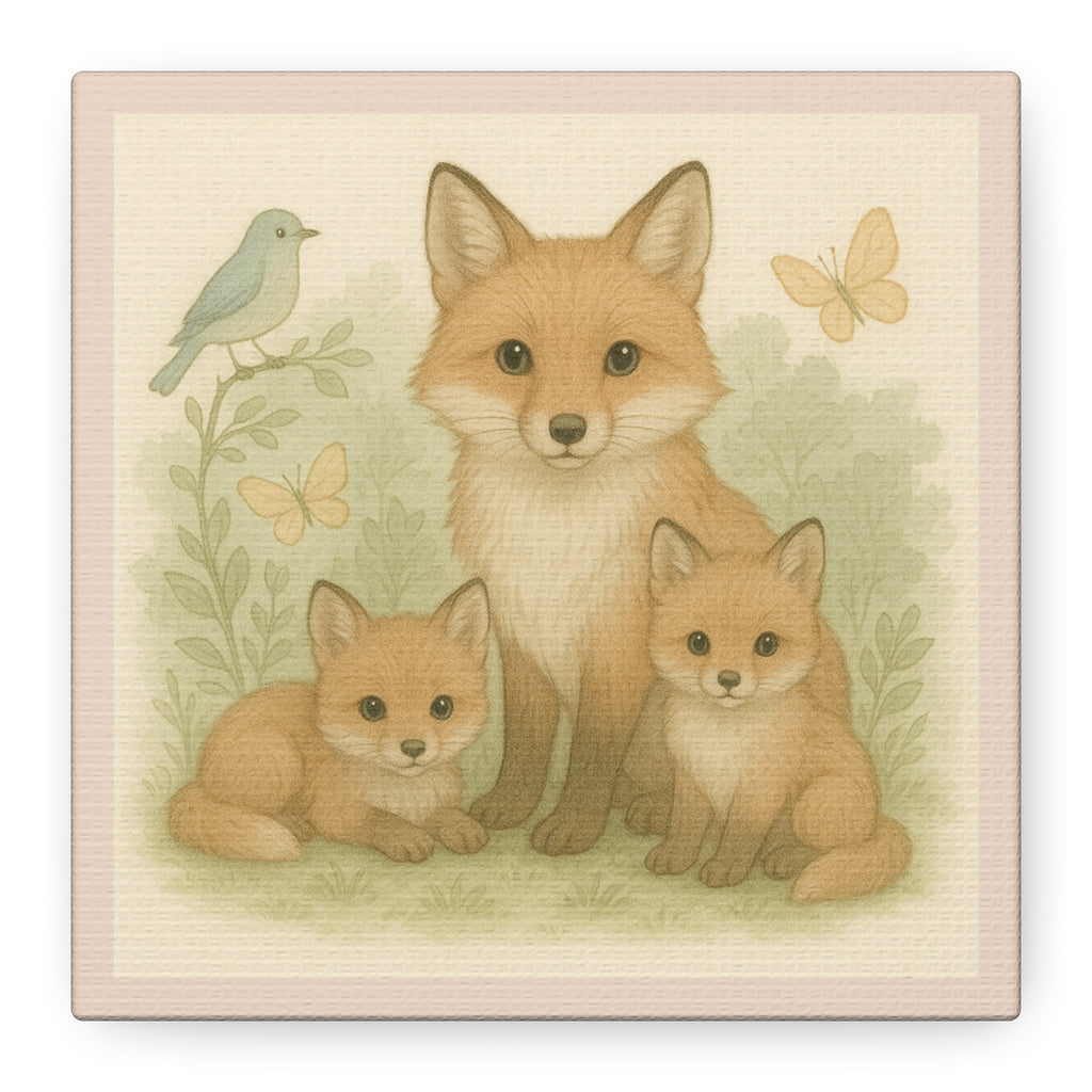 Charming Fox Family Canvas Wall Art, Pink Collection,Nursery Decor, Baby Shower Gift, Woodland Theme, Cute Animal Print