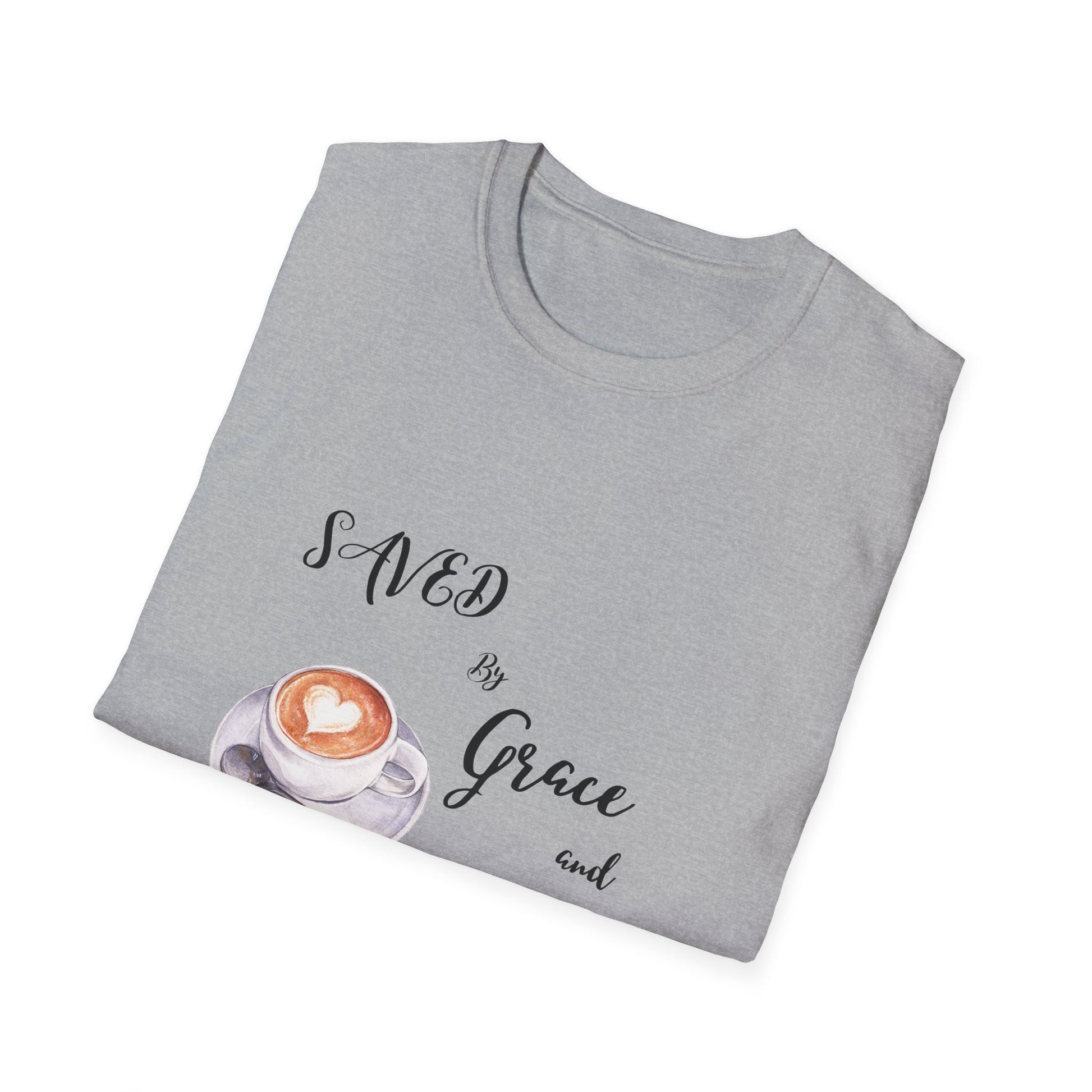 Grace and Cold Coffee T-Shirt, Inspirational Tee, Gift for Coffee Lovers, Faith-Based Apparel, Casual Everyday Wear, Perfect for Birthdays