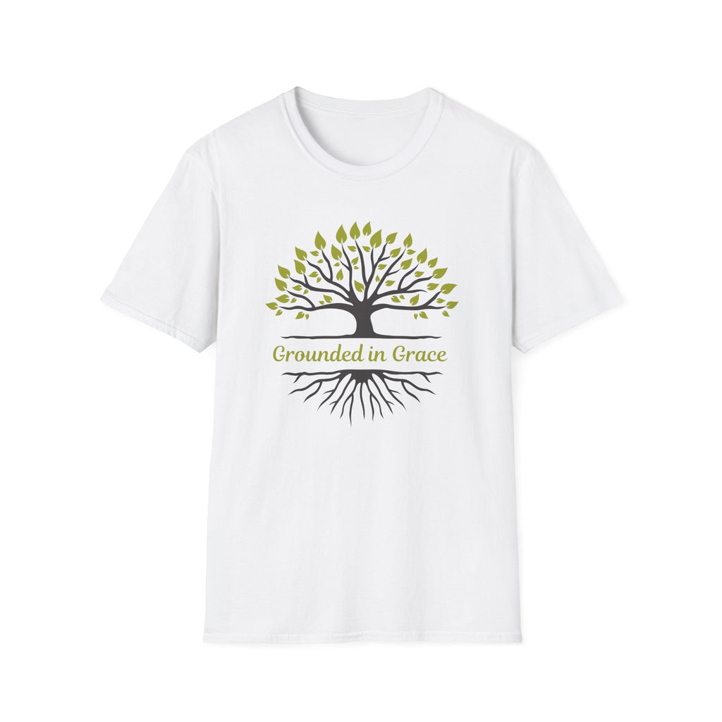 Grounded in Grace Tree T-Shirt | Unisex Softstyle Tee for Nature Lovers, Eco-Friendly Gift, Mindfulness, Spirituality, Everyday Wear