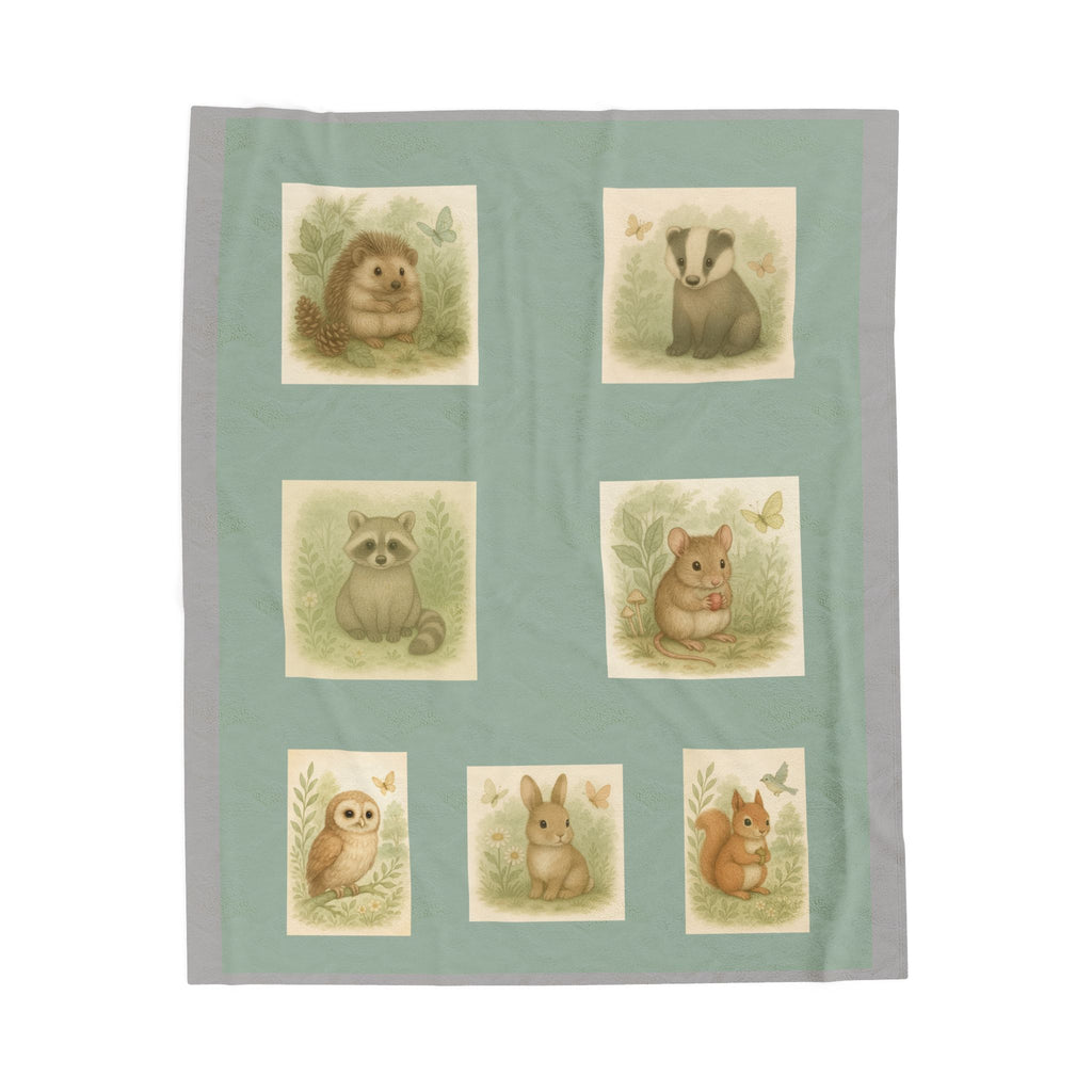 Whimsical Animal Velveteen Plush Blanket, Soft Throw for Kids Room, Cozy Pet Blanket, Perfect Baby Shower Gift, Nursery Decor