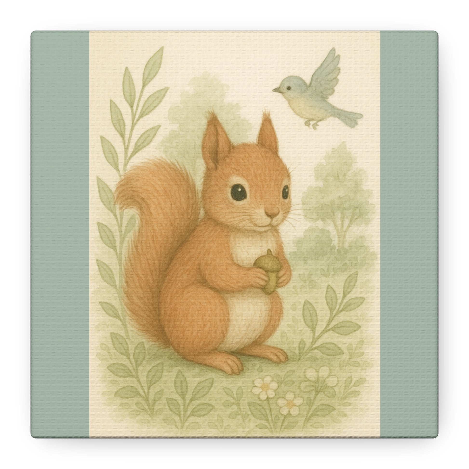Whimsical Squirrel Canvas Print for Nurseries, Kids' Rooms, Woodland Decor, Cute Animal Wall Art, Gift for Baby Shower