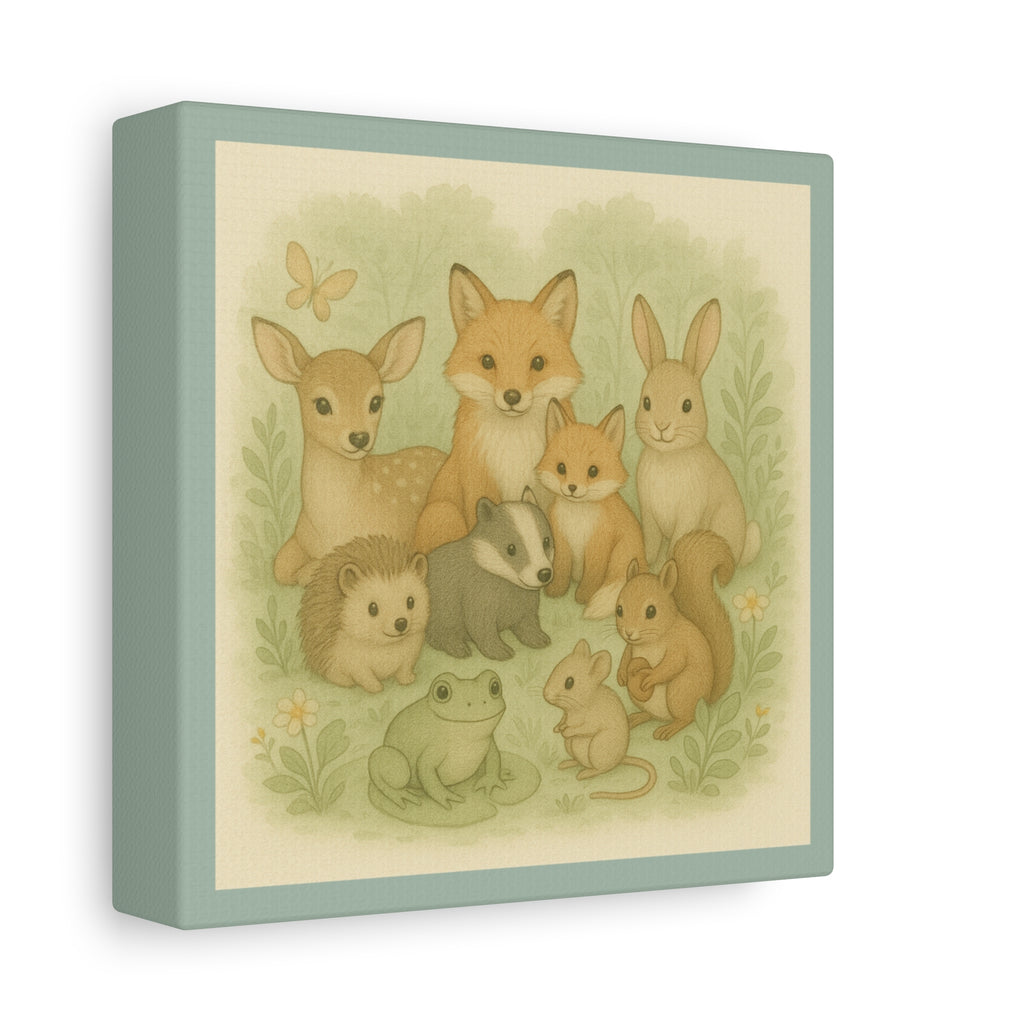 Cute Animal Art Canvas Print, Nursery Decor, Wildlife Wall Art, Kids Room Decoration, Baby Shower Gift, Forest Animals Canvas