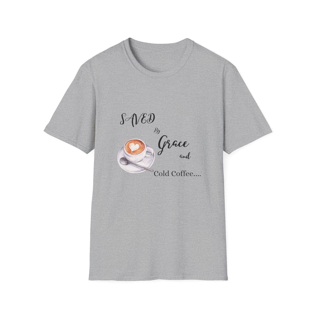 Grace and Cold Coffee T-Shirt, Inspirational Tee, Gift for Coffee Lovers, Faith-Based Apparel, Casual Everyday Wear, Perfect for Birthdays