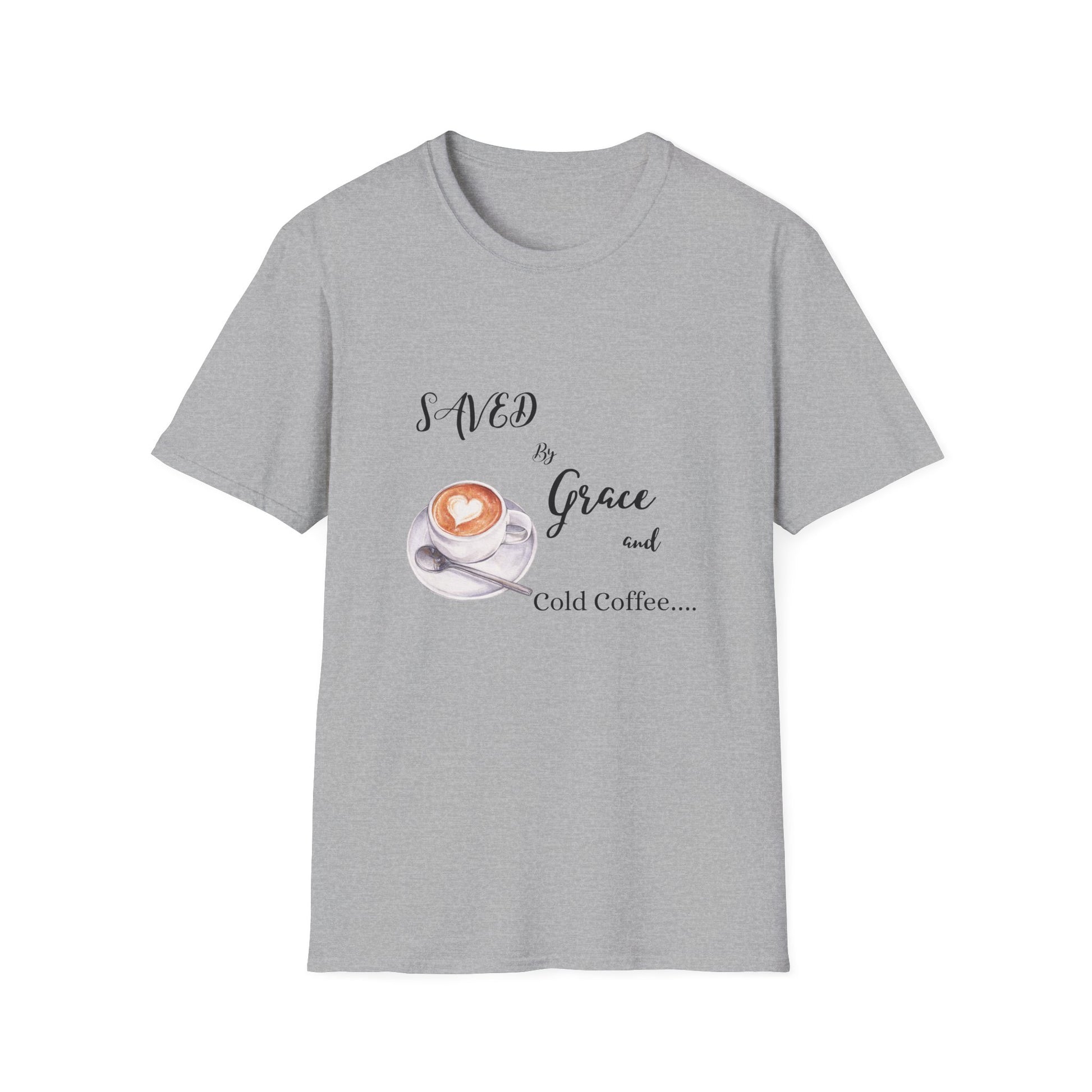 Grace and Cold Coffee T-Shirt, Inspirational Tee, Gift for Coffee Lovers, Faith-Based Apparel, Casual Everyday Wear, Perfect for Birthdays