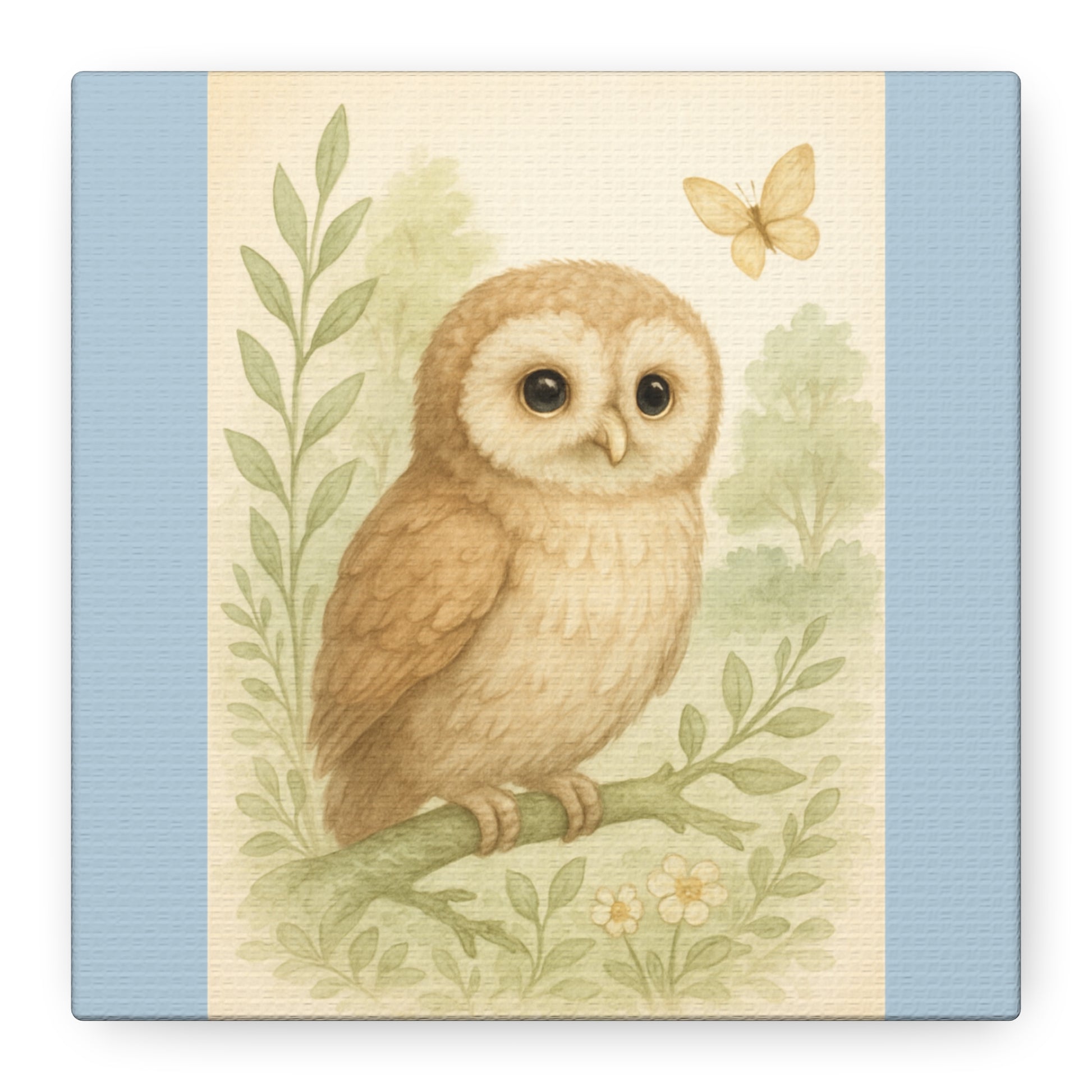 Charming Owl Canvas Print, Woodland Decor, Soft Color Palette, Nature Art, Kid’s Room Wall Art, Gift for Animal Lovers