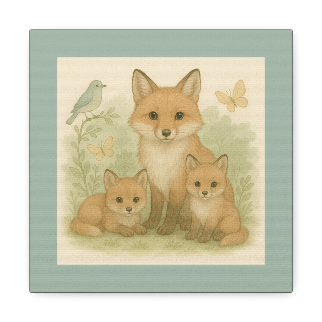 Charming Fox Family Canvas Art, Nursery Decor, Animal Wall Art, Kids Room Decoration, Nature Inspired Home Decor