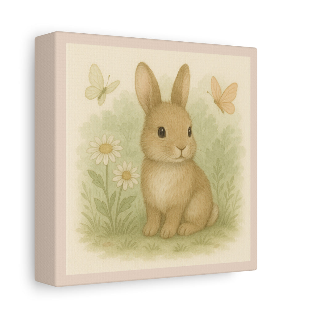 Charming Bunny Canvas Art, Cute Bunny Wall Decor, Pink Collection, Children’s Room Decoration, Baby Shower Gift, Spring Decor, Eco-Friendly Art