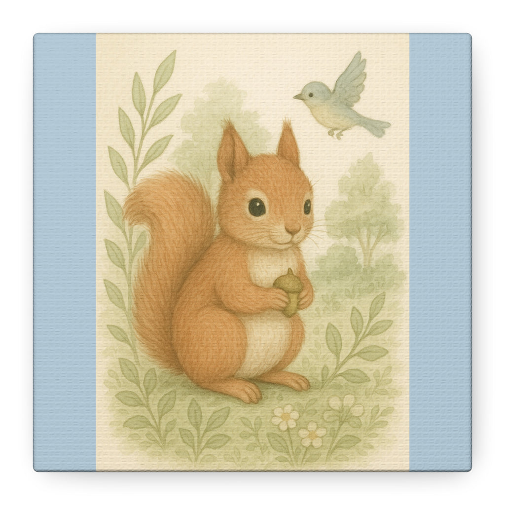Whimsical Squirrel Canvas Print, Cute Animal Wall Art, Nature Decor, Children's Room, Gift Idea