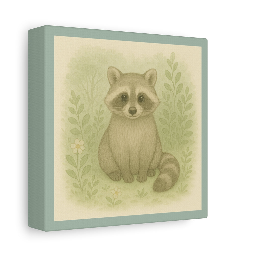 Whimsical Raccoon Canvas Art, Nursery Decor, Cute Animal Wall Art, Kids Room Decoration, Nature Inspired Home Accent