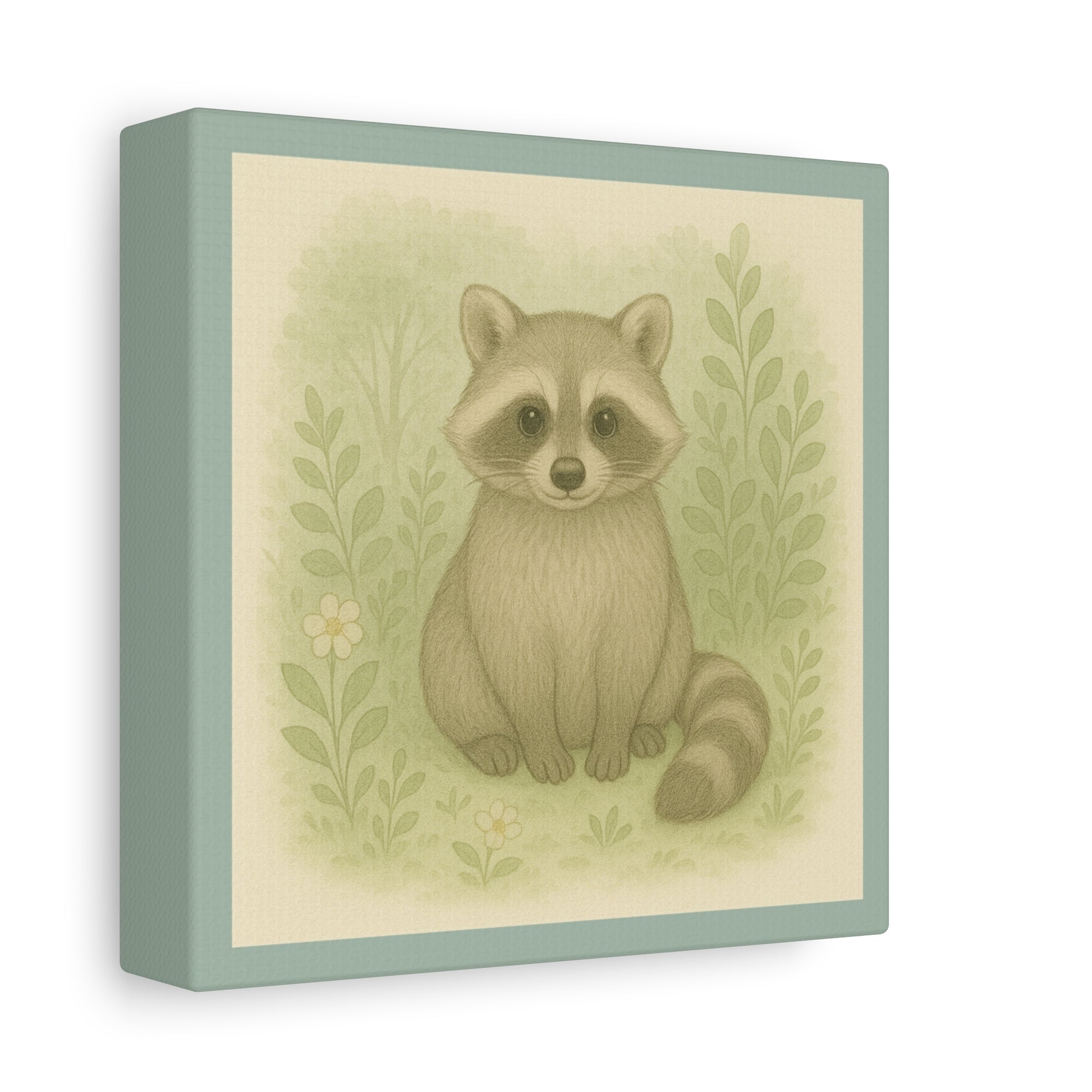 Whimsical Raccoon Canvas Art, Nursery Decor, Cute Animal Wall Art, Kids Room Decoration, Nature Inspired Home Accent