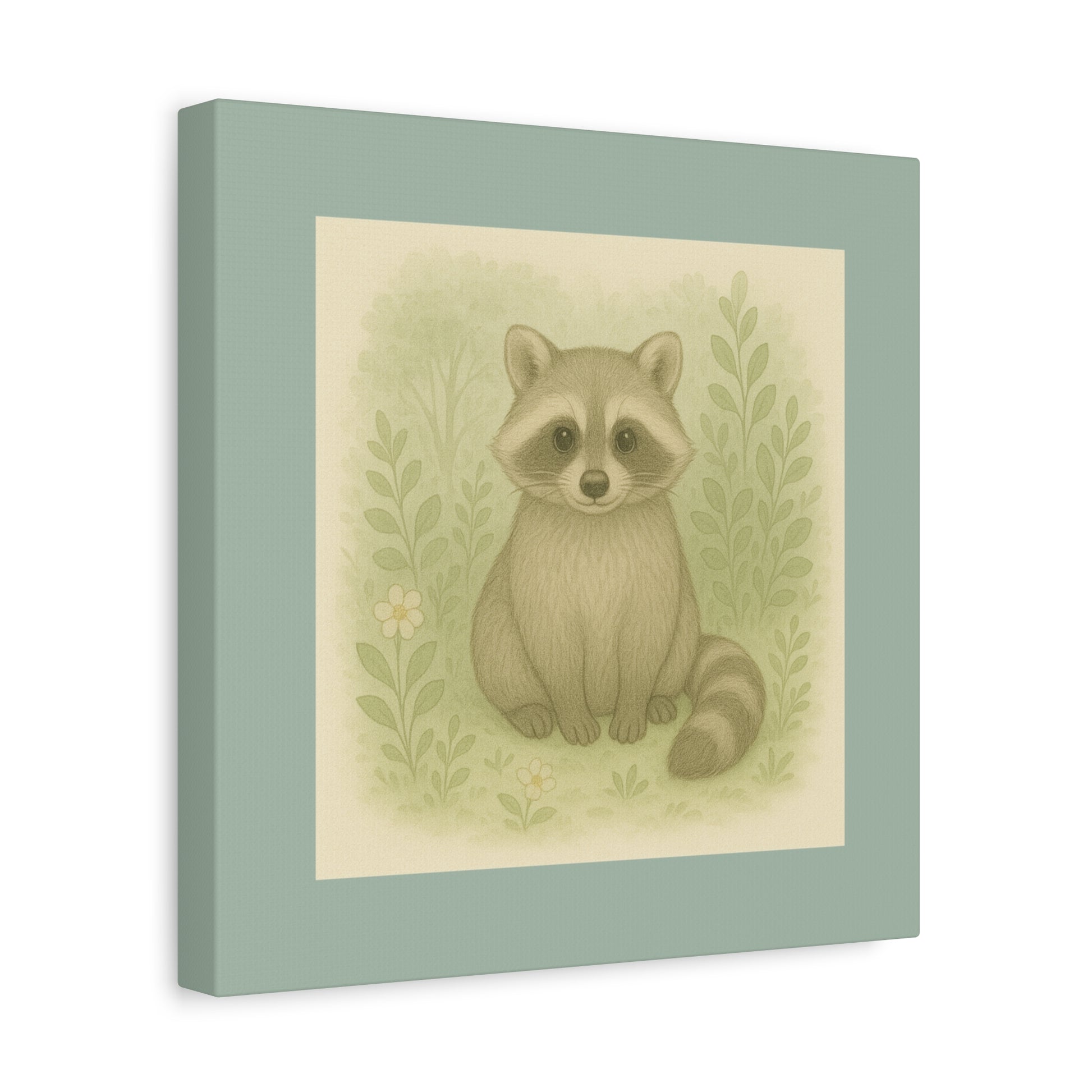 Whimsical Raccoon Canvas Art, Nursery Decor, Cute Animal Wall Art, Kids Room Decoration, Nature Inspired Home Accent